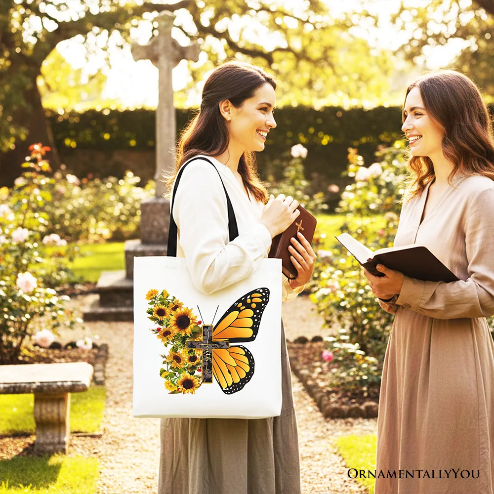 Faith Cross Butterfly Tote Bag, Christian Sunflower Floral Gift Shopper sold by Zulily product image thumbnail 5