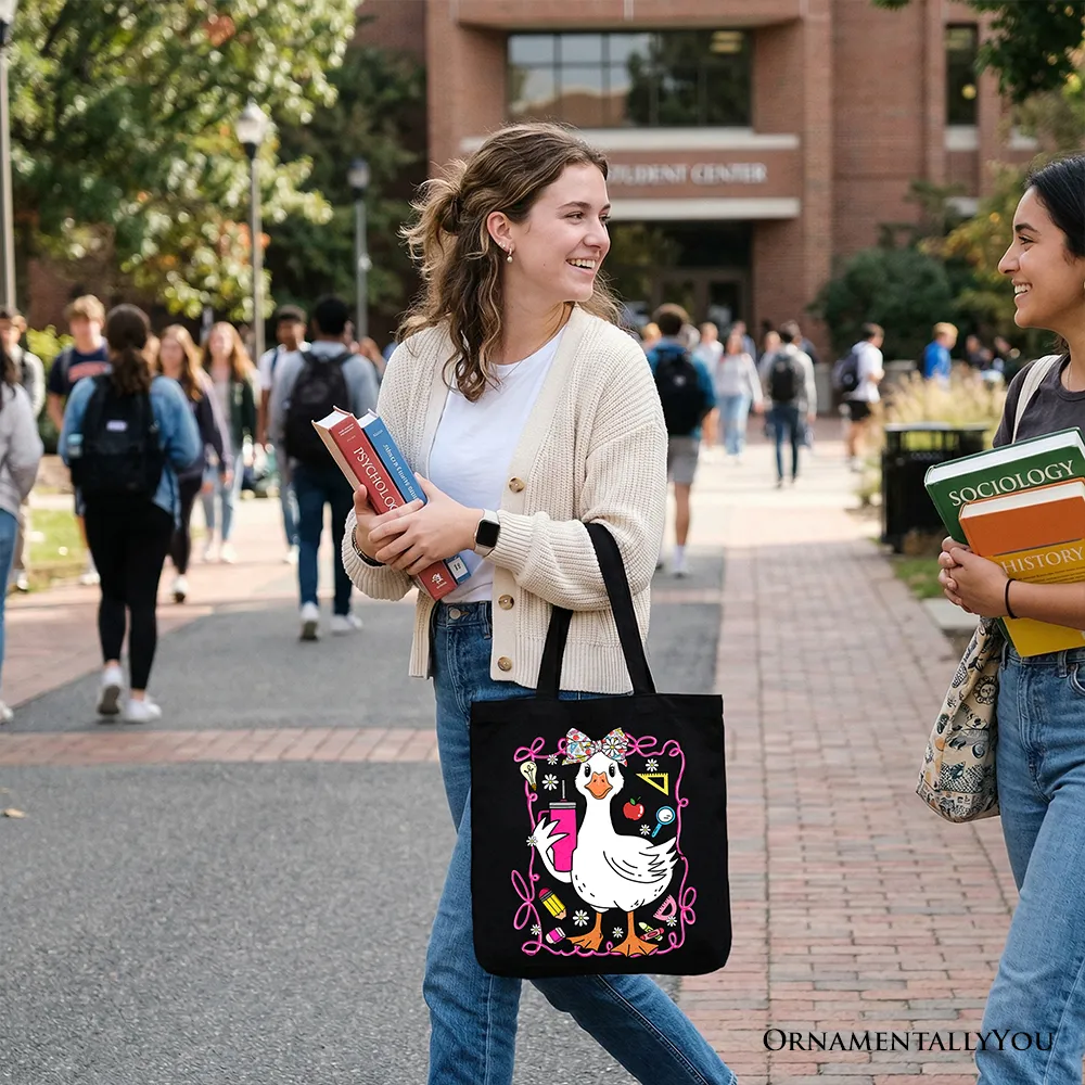 Coquette Teacher Goose Tote Bag, Funny Classroom Gift Shopper for Educators sold by Zulily product image thumbnail 4