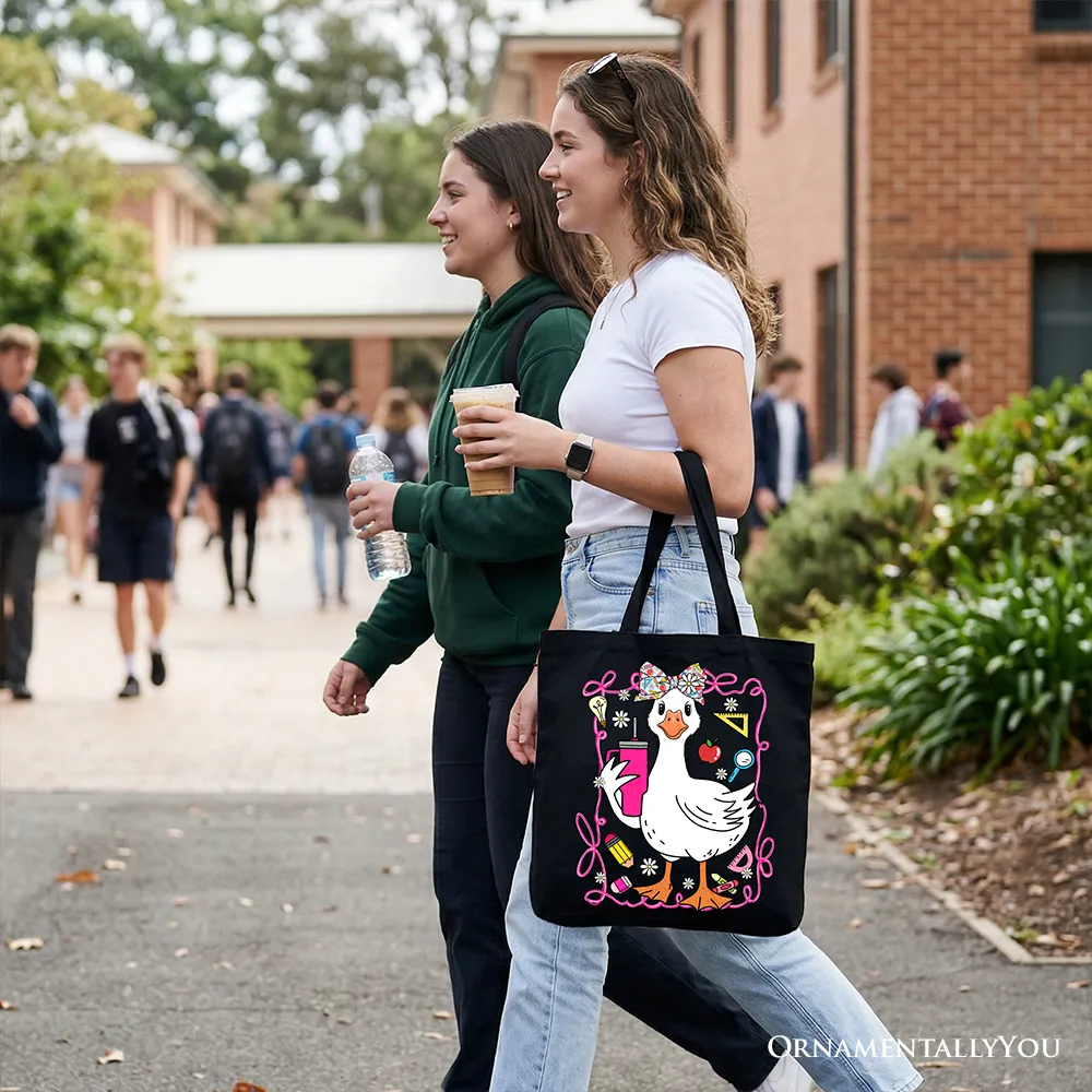 Coquette Teacher Goose Tote Bag, Funny Classroom Gift Shopper for Educators sold by Zulily product image thumbnail 5