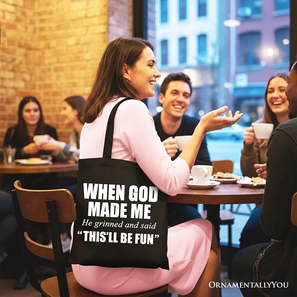 When God Made Me Christian Tote Bag, Funny Faith Gift Shopper sold by Zulily product image thumbnail 5