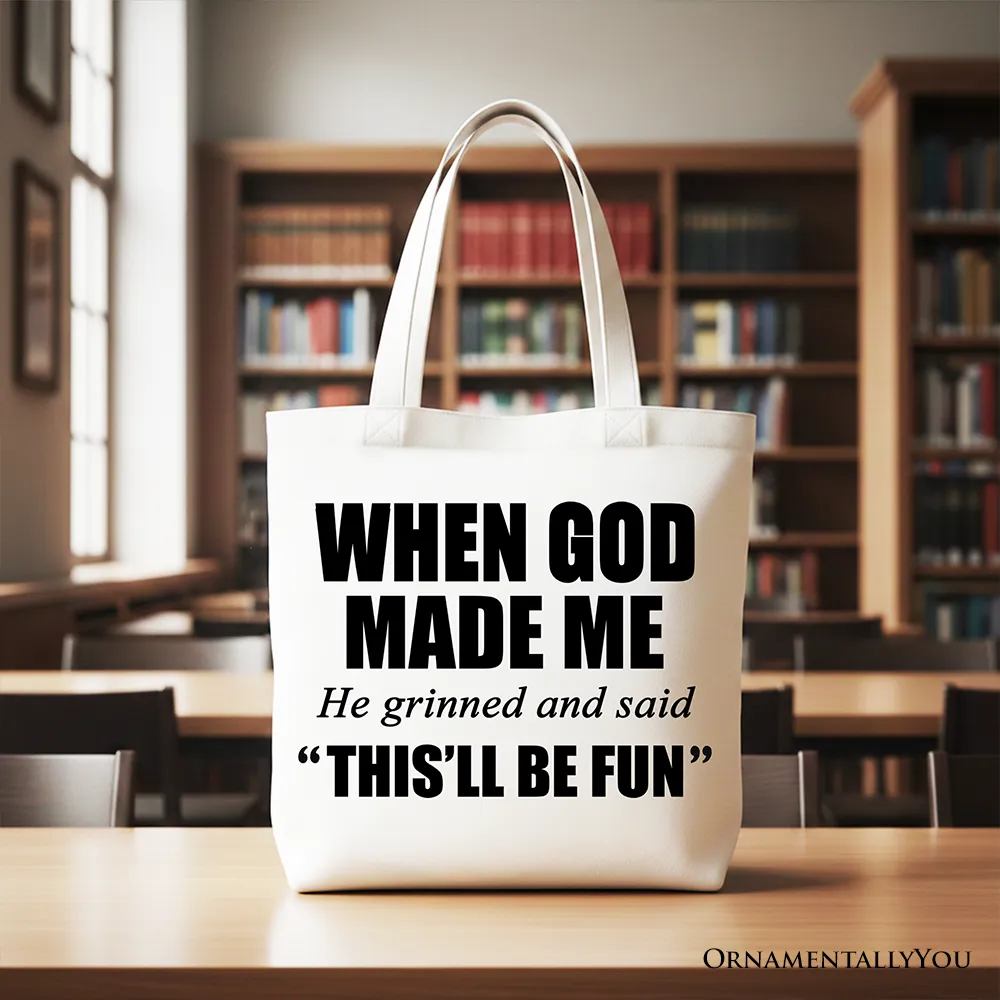 When God Made Me Christian Tote Bag, Funny Faith Gift Shopper sold by Zulily product image thumbnail 4