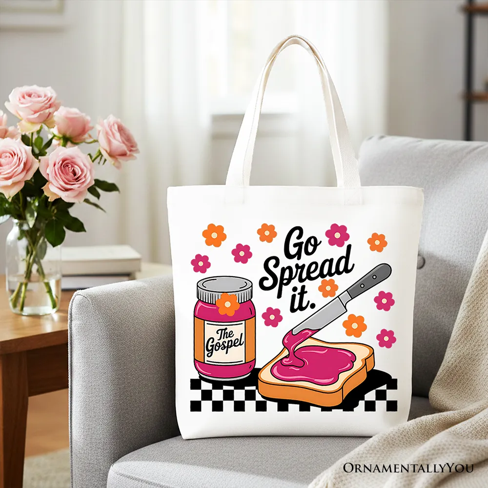 Go Spread It Christian Tote Bag, Cute Gospel Jam and Toast Gift Shopper sold by Zulily product image thumbnail 4