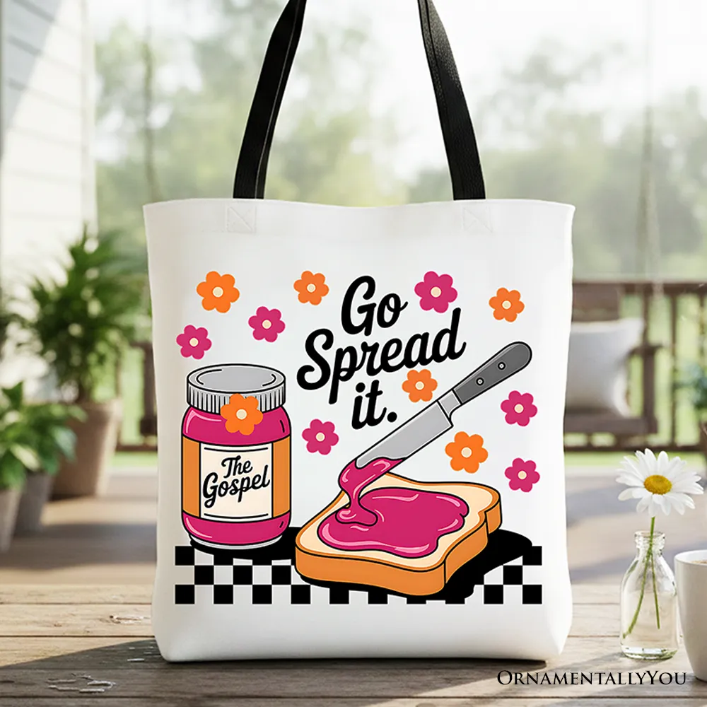 Go Spread It Christian Tote Bag, Cute Gospel Jam and Toast Gift Shopper sold by Zulily