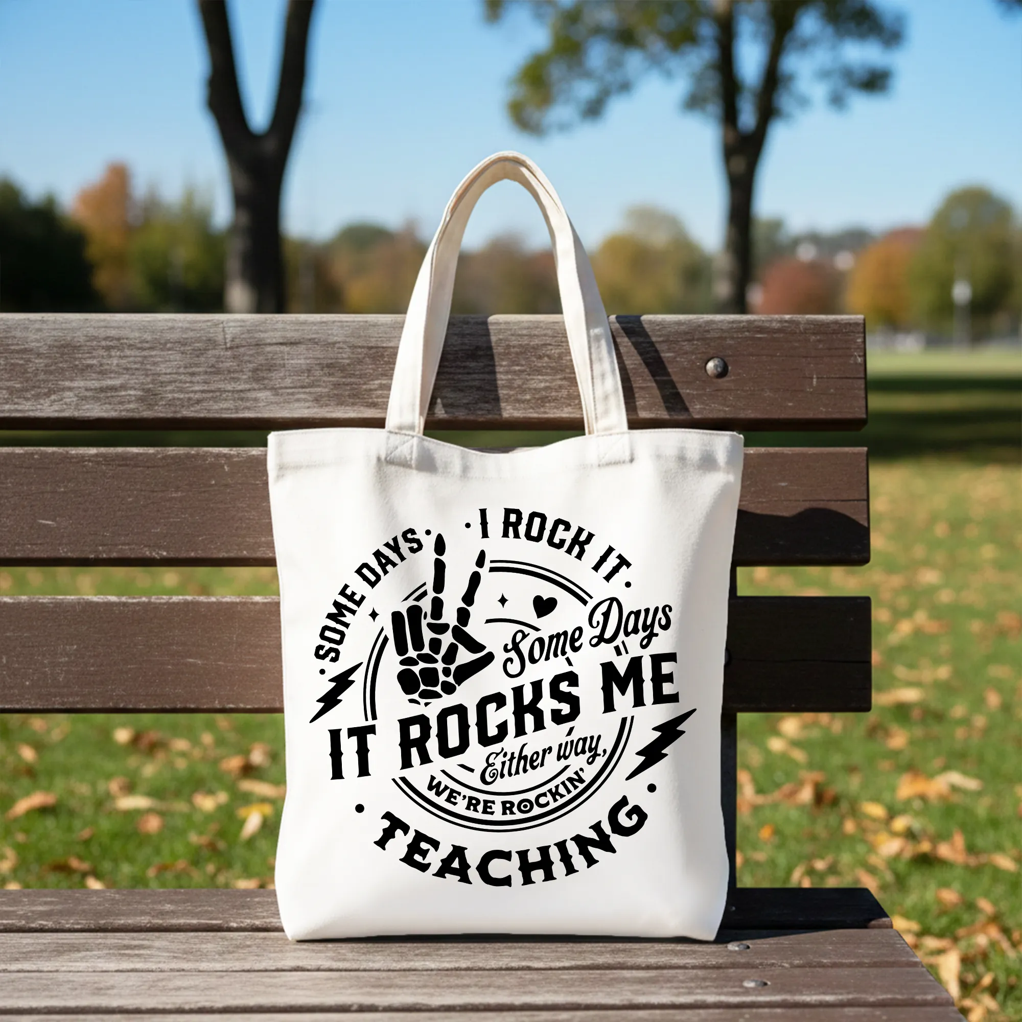 Some Days I Rock It Some Days It Rocks Me Tote Bag, Funny Gift Shopper for Fun Teachers sold by Zulily product image thumbnail 4