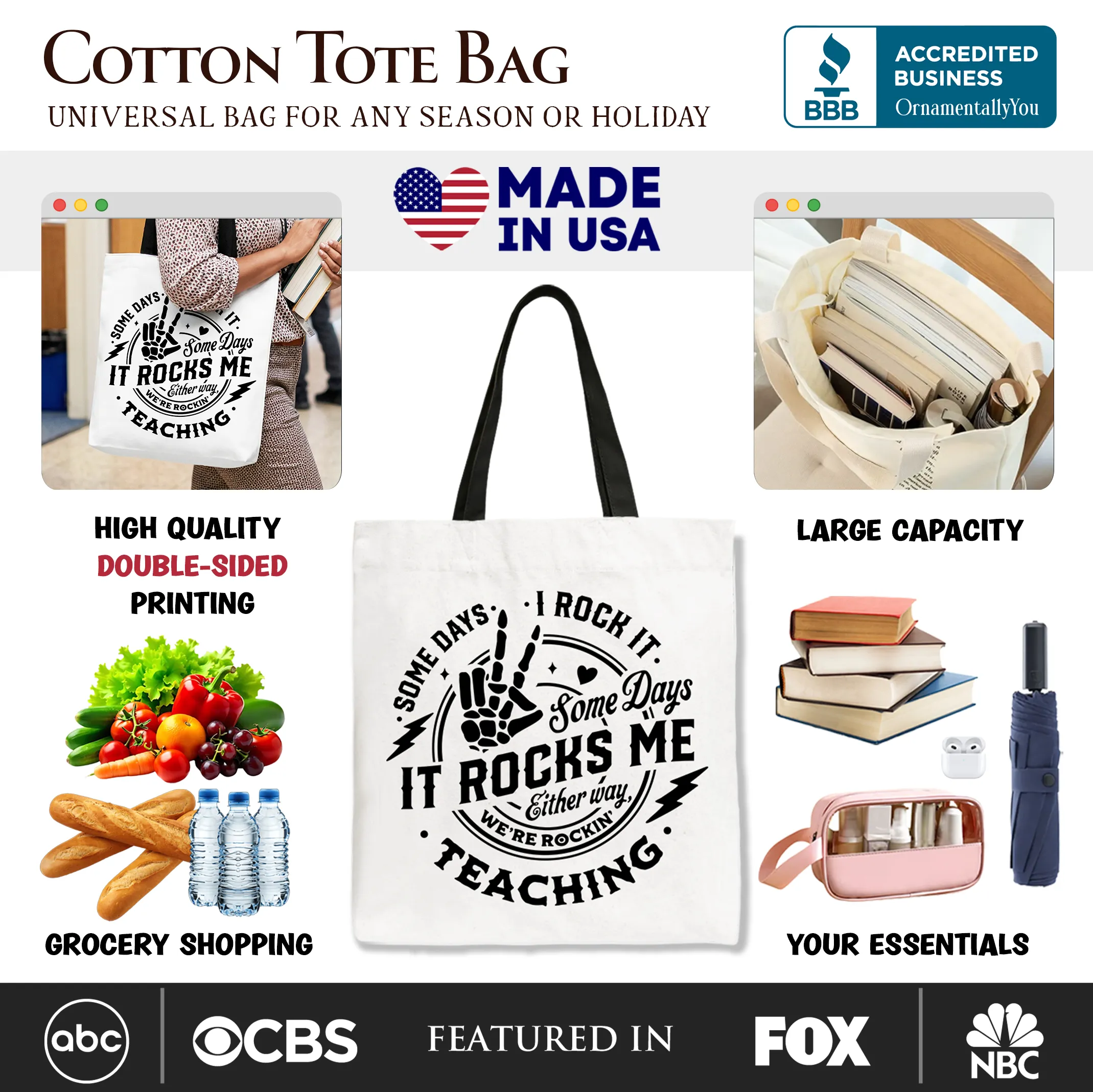 Some Days I Rock It Some Days It Rocks Me Tote Bag, Funny Gift Shopper for Fun Teachers sold by Zulily product image thumbnail 2