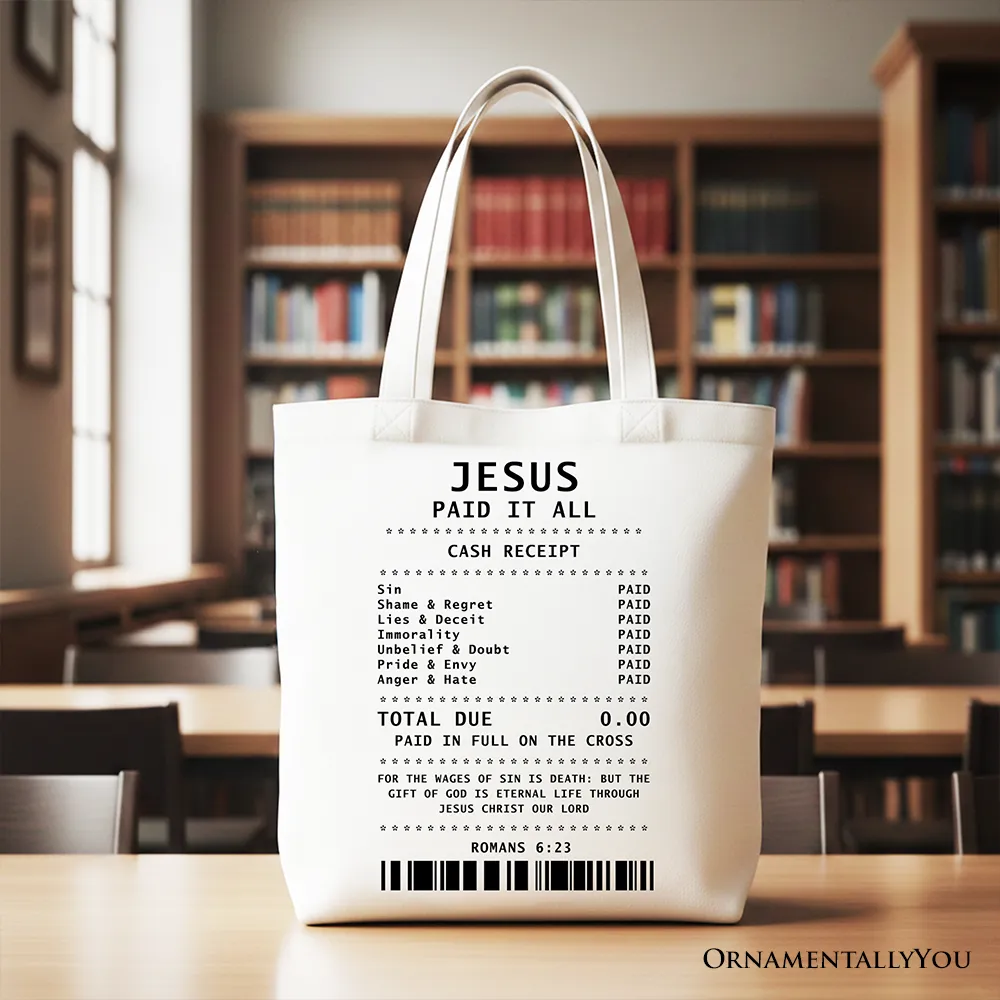 Jesus Paid It All Cash Receipt Tote Bag, Christian Gift Shopper for Believers sold by Zulily product image thumbnail 4