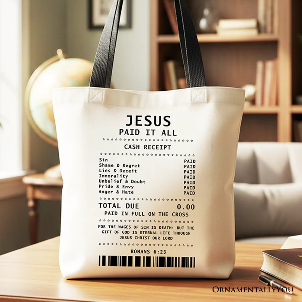 Jesus Paid It All Cash Receipt Tote Bag, Christian Gift Shopper for Believers sold by Zulily