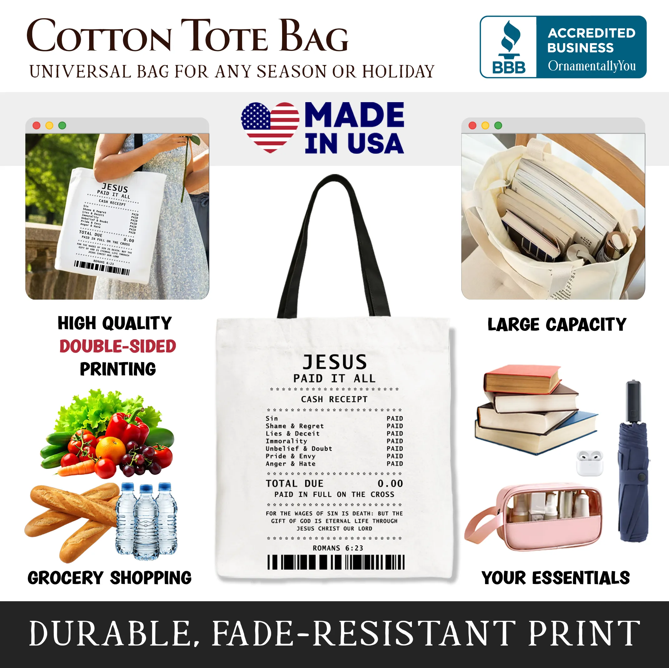 Jesus Paid It All Cash Receipt Tote Bag, Christian Gift Shopper for Believers sold by Zulily product image thumbnail 2