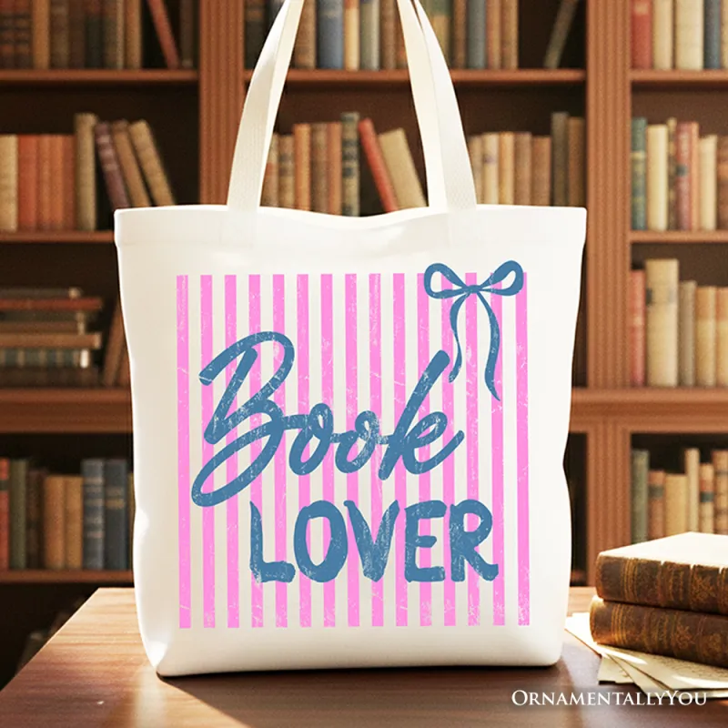 Book Lover Striped Reader Tote Bag, Coquette Bookworm Gift Shopper made by Zulily