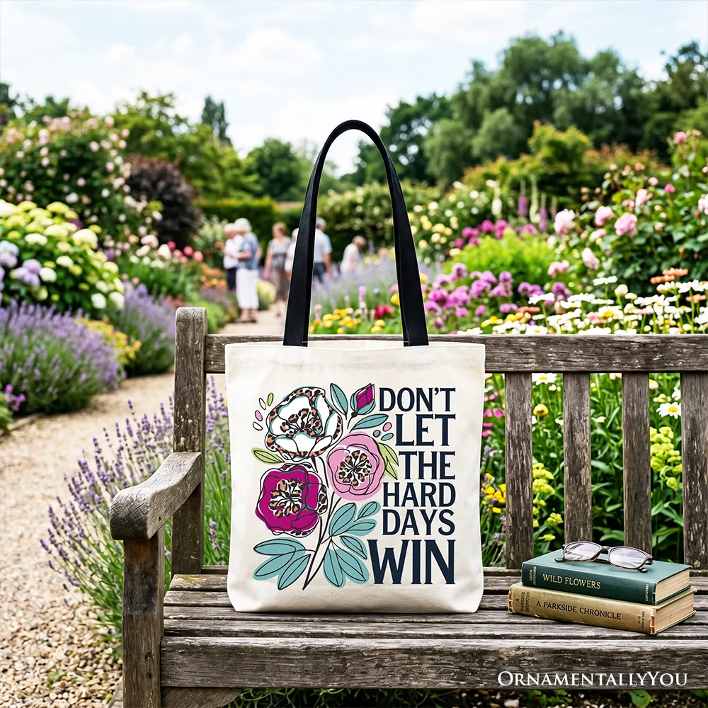 Don’t Let The Hard Days Win Mental Health Tote Bag, Floral Positive Affirmation Gift Shopper sold by Zulily product image thumbnail 5
