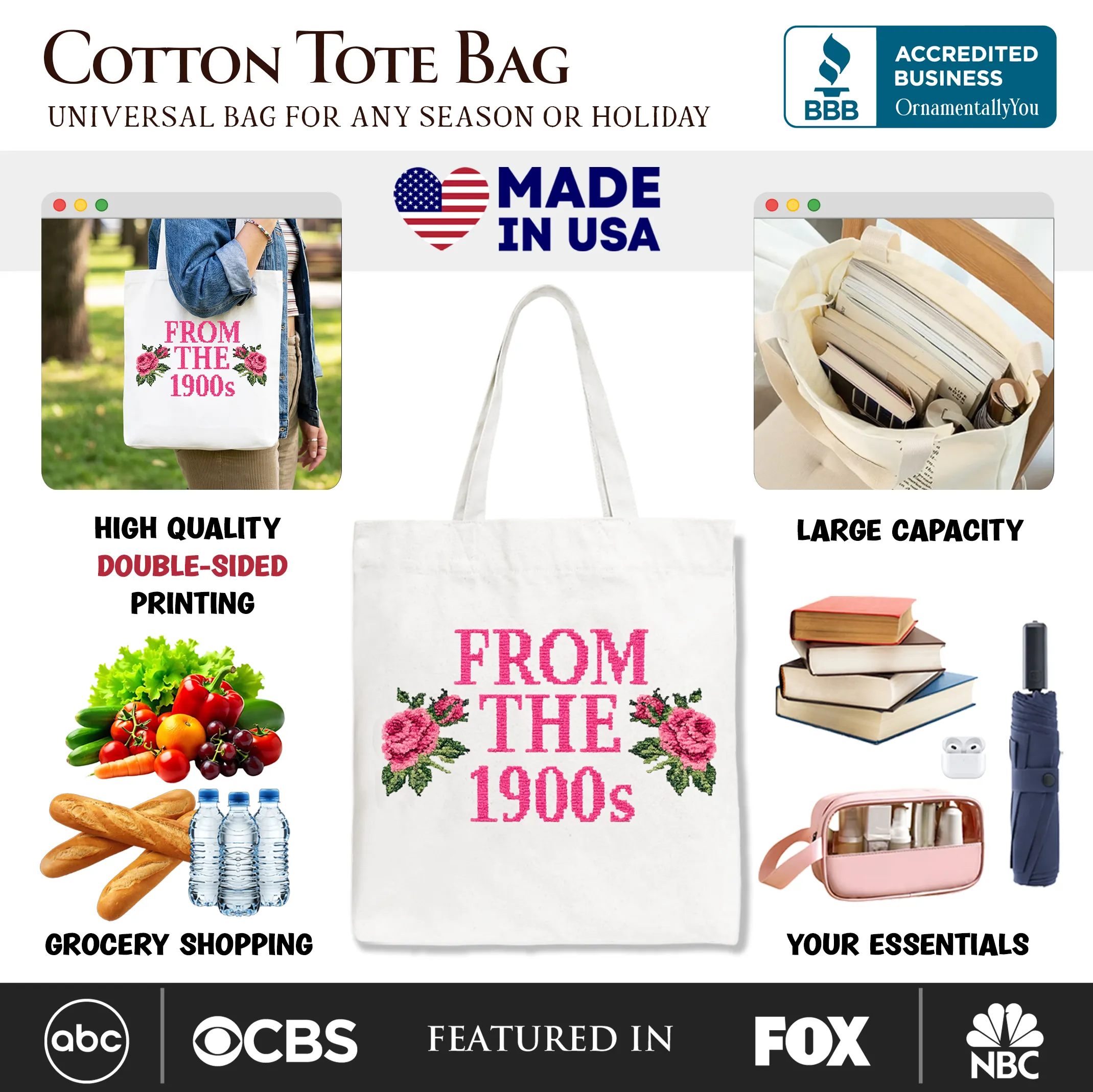 From The 1900s Floral Printed Faux Embroidery Tote Bag, Sarcastic Vintage Gift Shopper sold by Zulily product image thumbnail 2