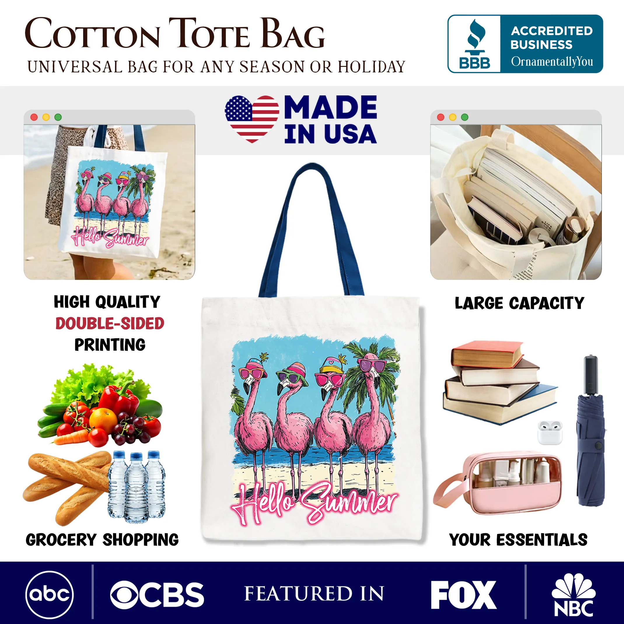 Flamingo Hello Summer Tote Bag, Tropical Beach Vacation Gift Shopper sold by Zulily product image thumbnail 2