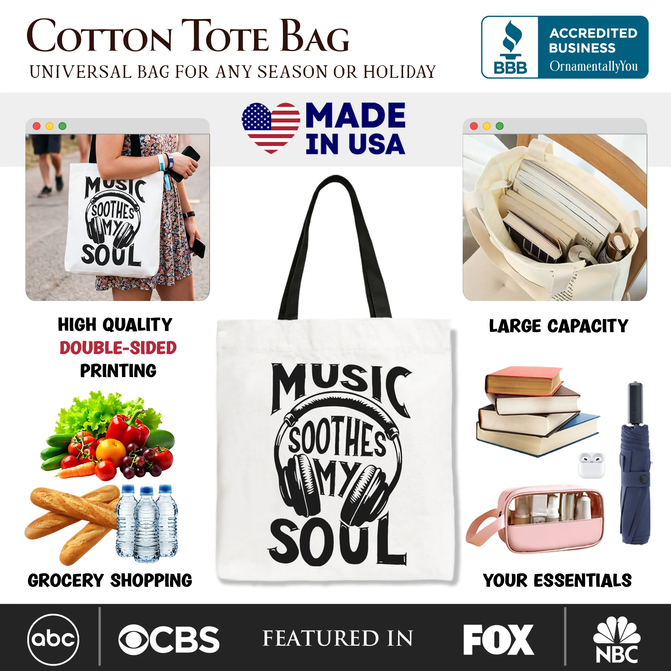 Music Soothes My Soul Tote Bag, Festival Concert Gift Shopper sold by Zulily product image thumbnail 2