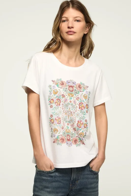 Lucky Brand Women's Floral Poster Embellished Classic Crew made by Lucky Brand