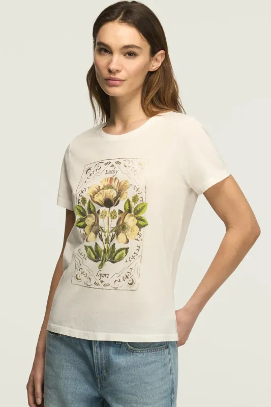 Lucky Brand Women's Floral Ornate Frame Classic Crew - Bright White made by Lucky Brand