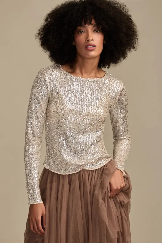 Lucky Brand Women's Sequin Long Sleeve Top - Champagne Sequin made by Lucky Brand