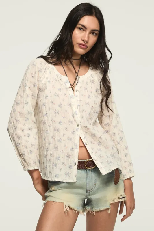 Lucky Brand Women's Long Sleeve Button Blouse - Cream Floral made by Lucky Brand