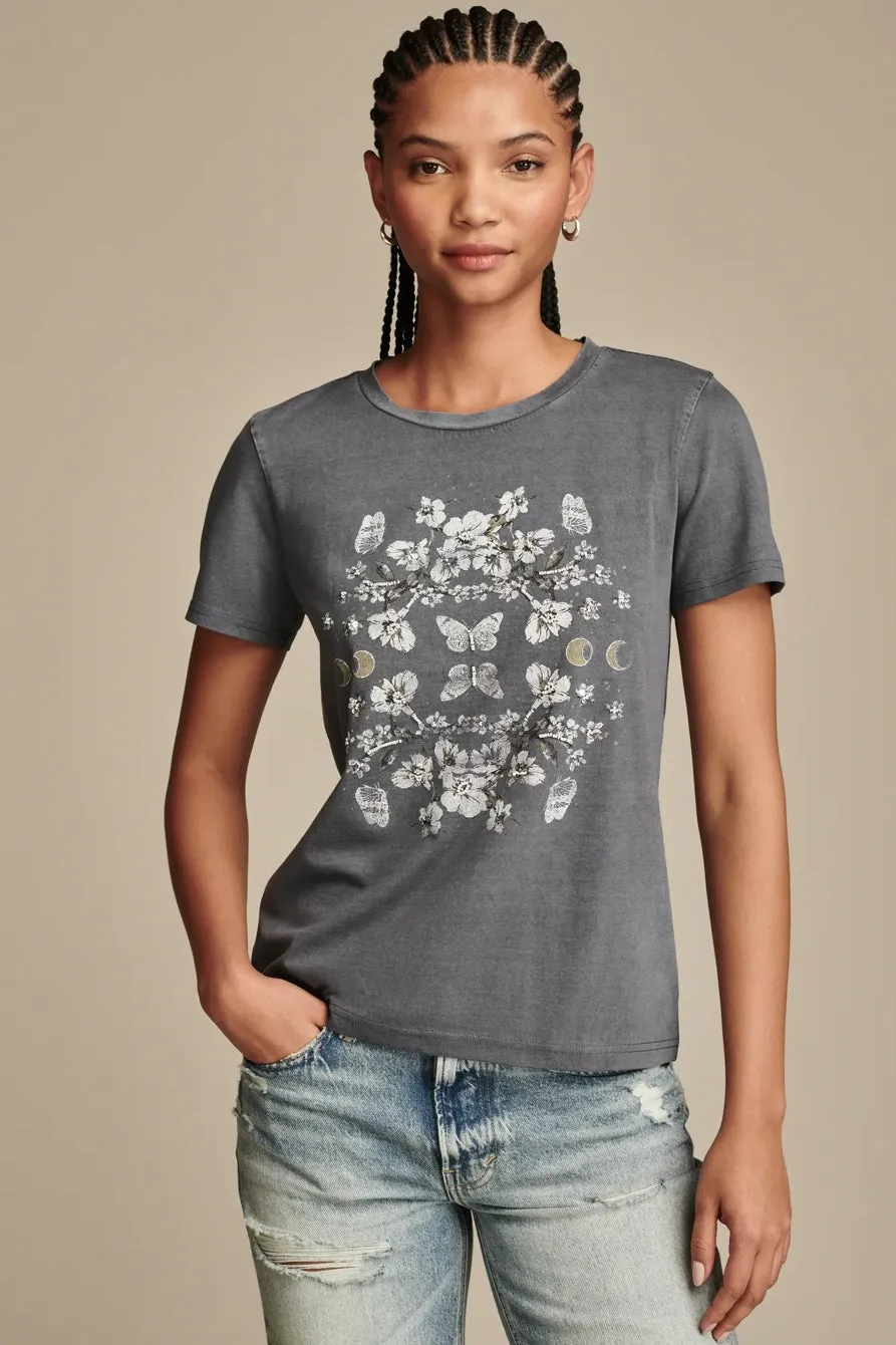 Lucky Brand Women's Mirror Floral Classic Crew - Dress Blues sold by Zulily