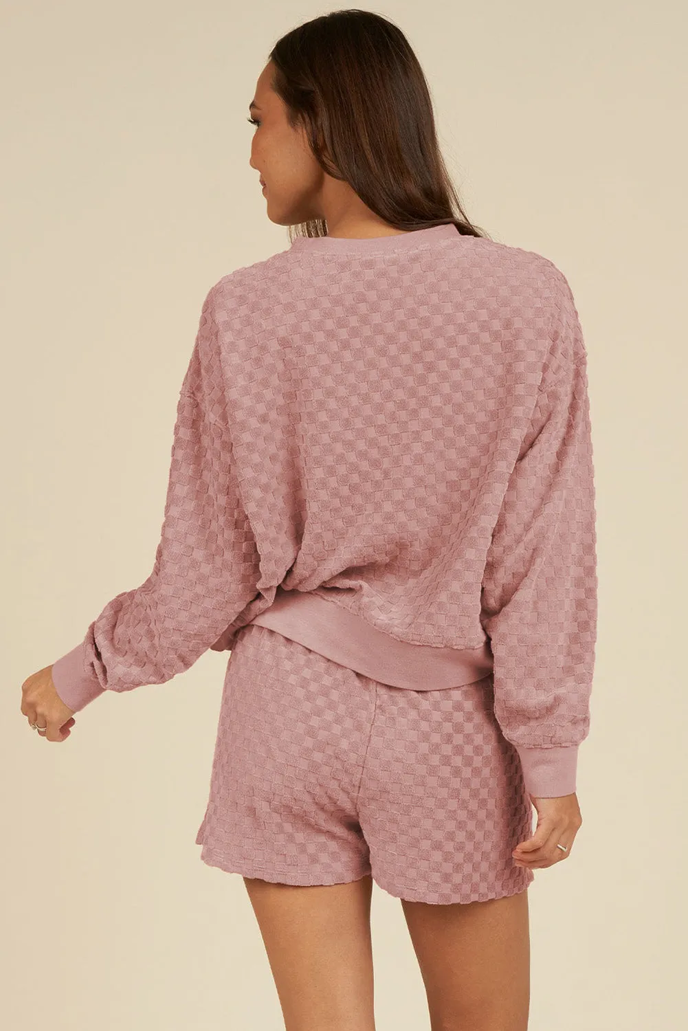 Blossom Checkered Textured Long Sleeve Top and Shorts Set sold by Zulily product image thumbnail 2