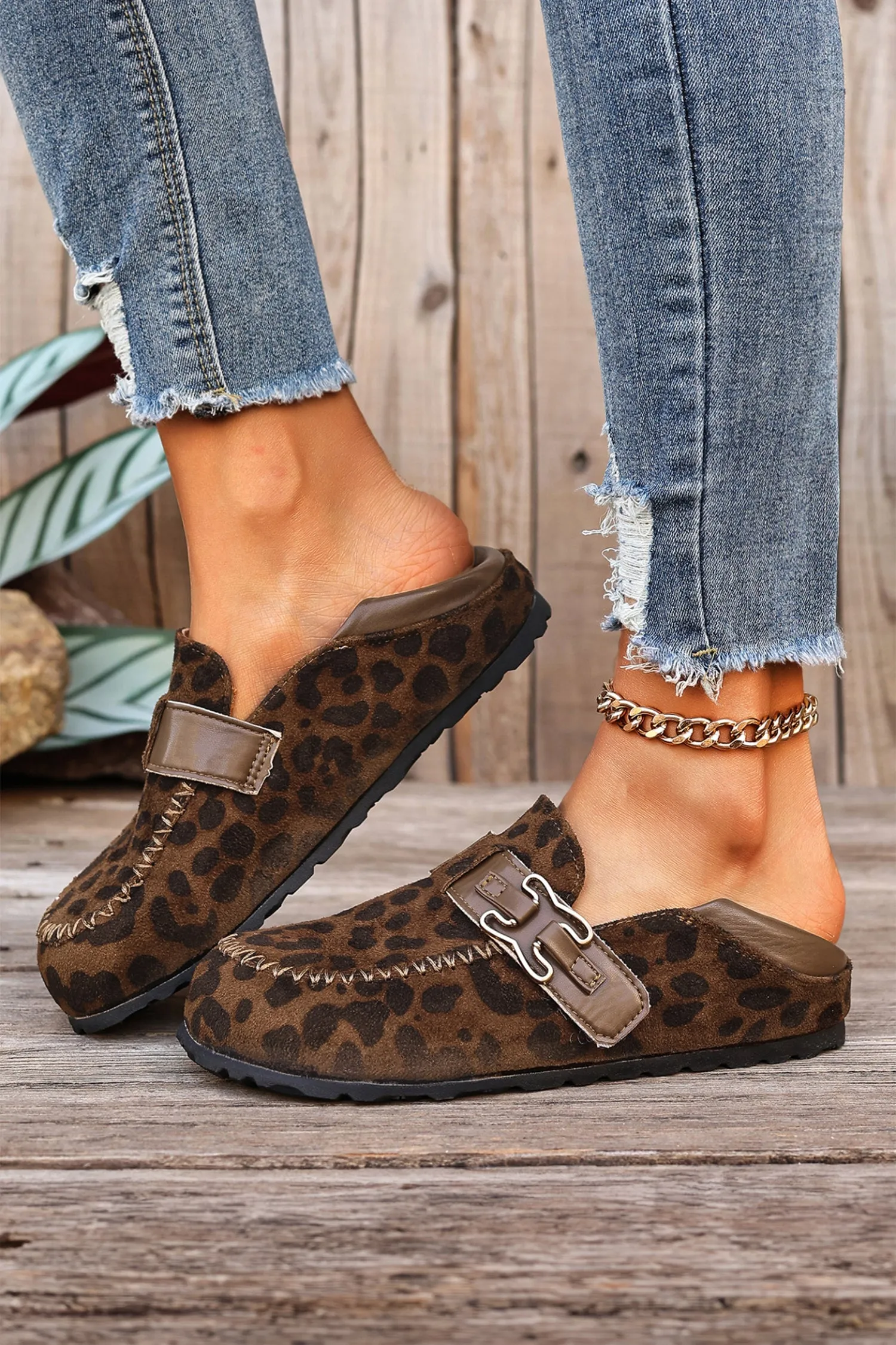 Coffee Faux Suede PU Leather Patchwork Retro Buckle Slip On Shoes sold by Zulily product image thumbnail 3