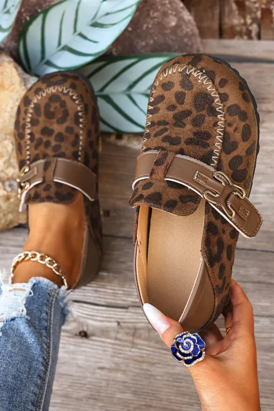 Coffee Faux Suede PU Leather Patchwork Retro Buckle Slip On Shoes made by Zulily