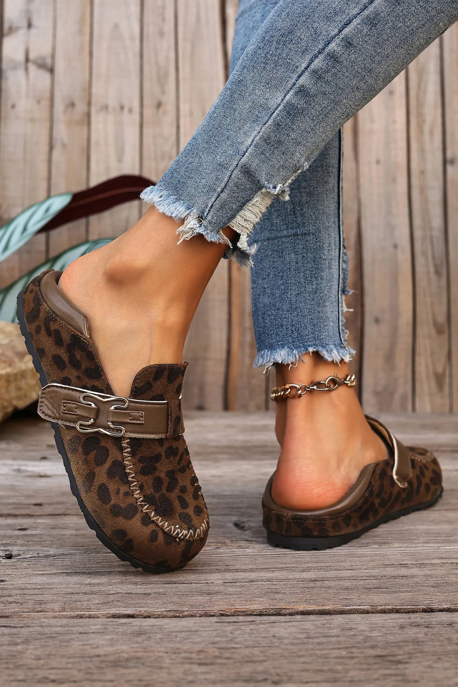 Coffee Faux Suede PU Leather Patchwork Retro Buckle Slip On Shoes sold by Zulily product image thumbnail 2