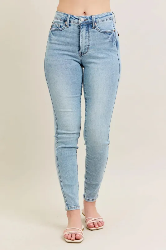 Judy Blue Full Size Mr Tummy Control Vintage Wash Skinny Jeans Plus Size made by Zulily