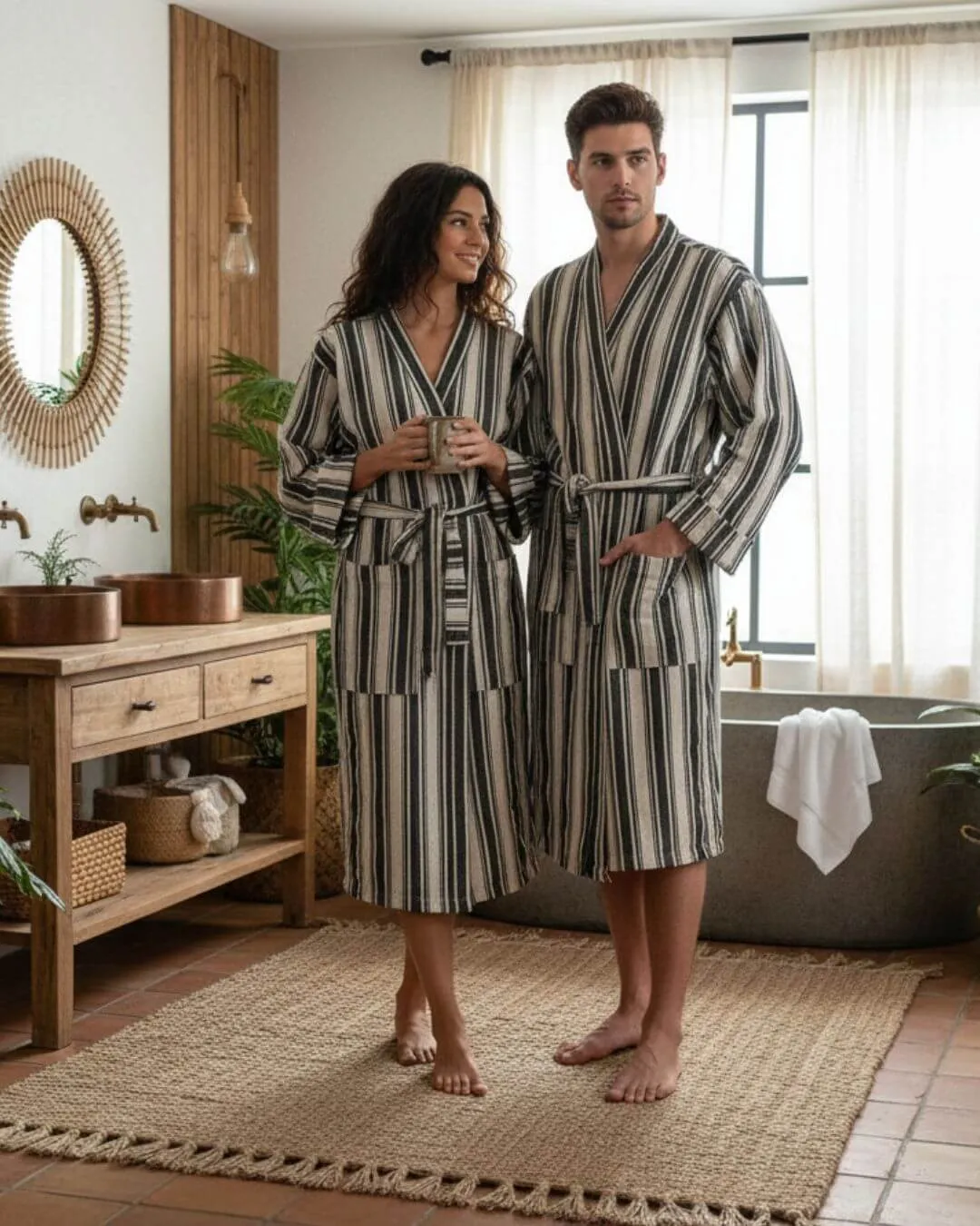 Cotton Linen Blend Kimono Bathrobe – Lightweight Unisex Robe sold by Zulily