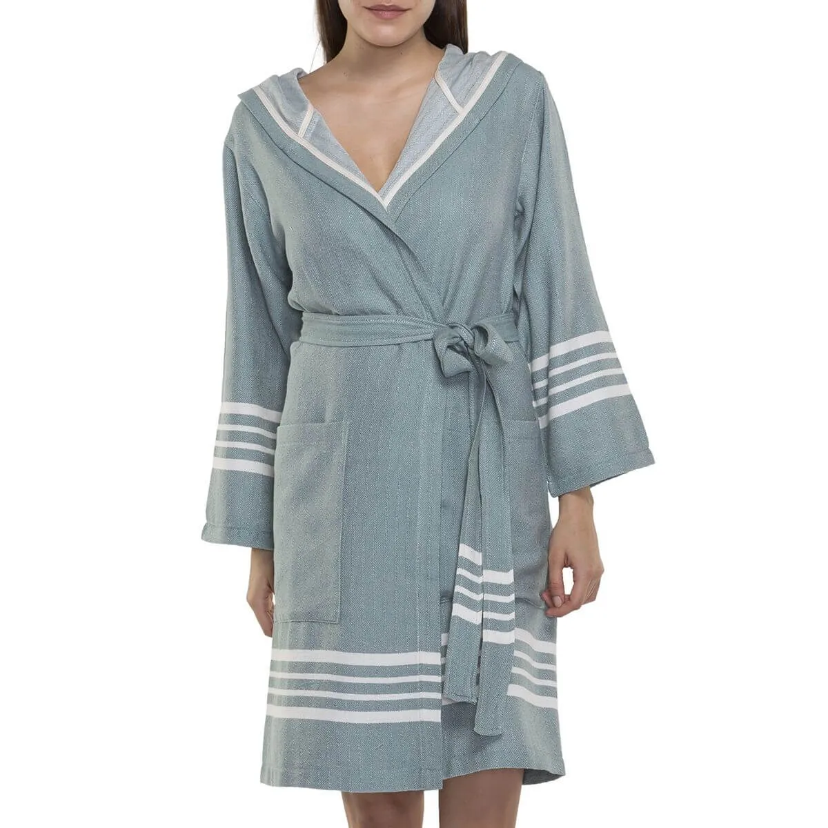 Organic Turkish Cotton Short Bathrobe with Hood – Lightweight Robe sold by Zulily product image thumbnail 4