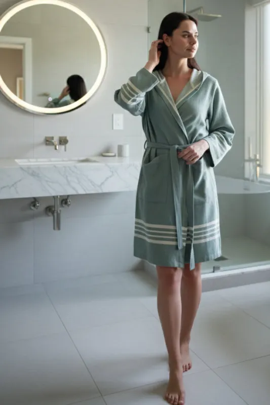 Organic Turkish Cotton Short Bathrobe with Hood – Lightweight Robe made by Zulily