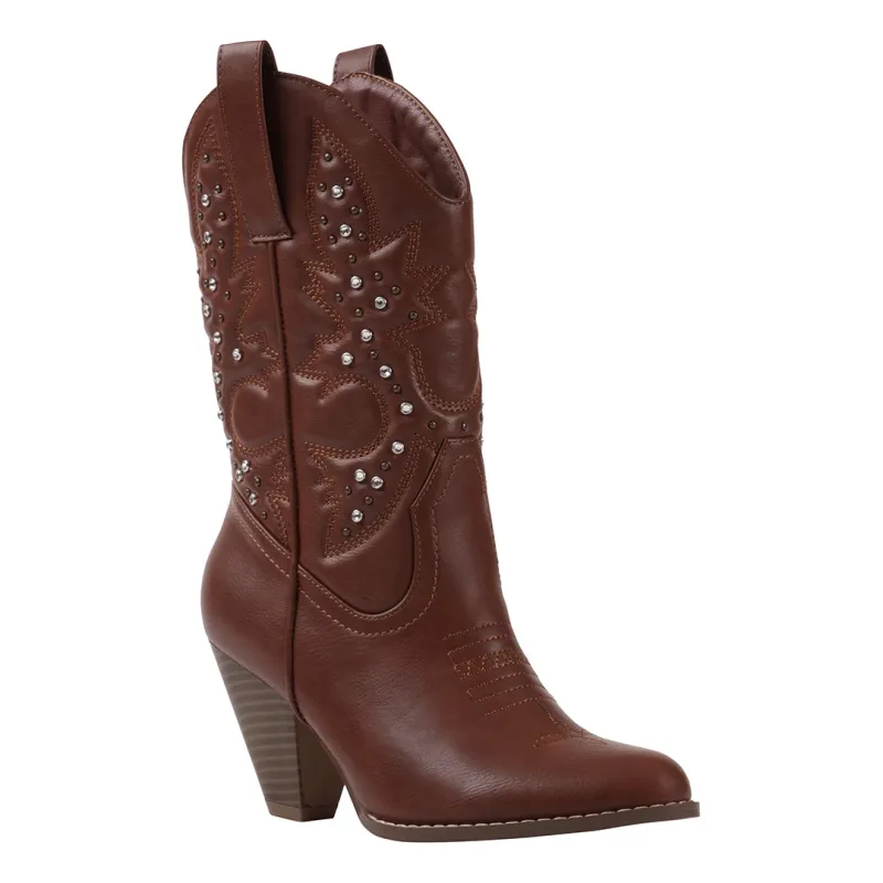 Beth Cognac Booties with Rhinestones made by Zulily