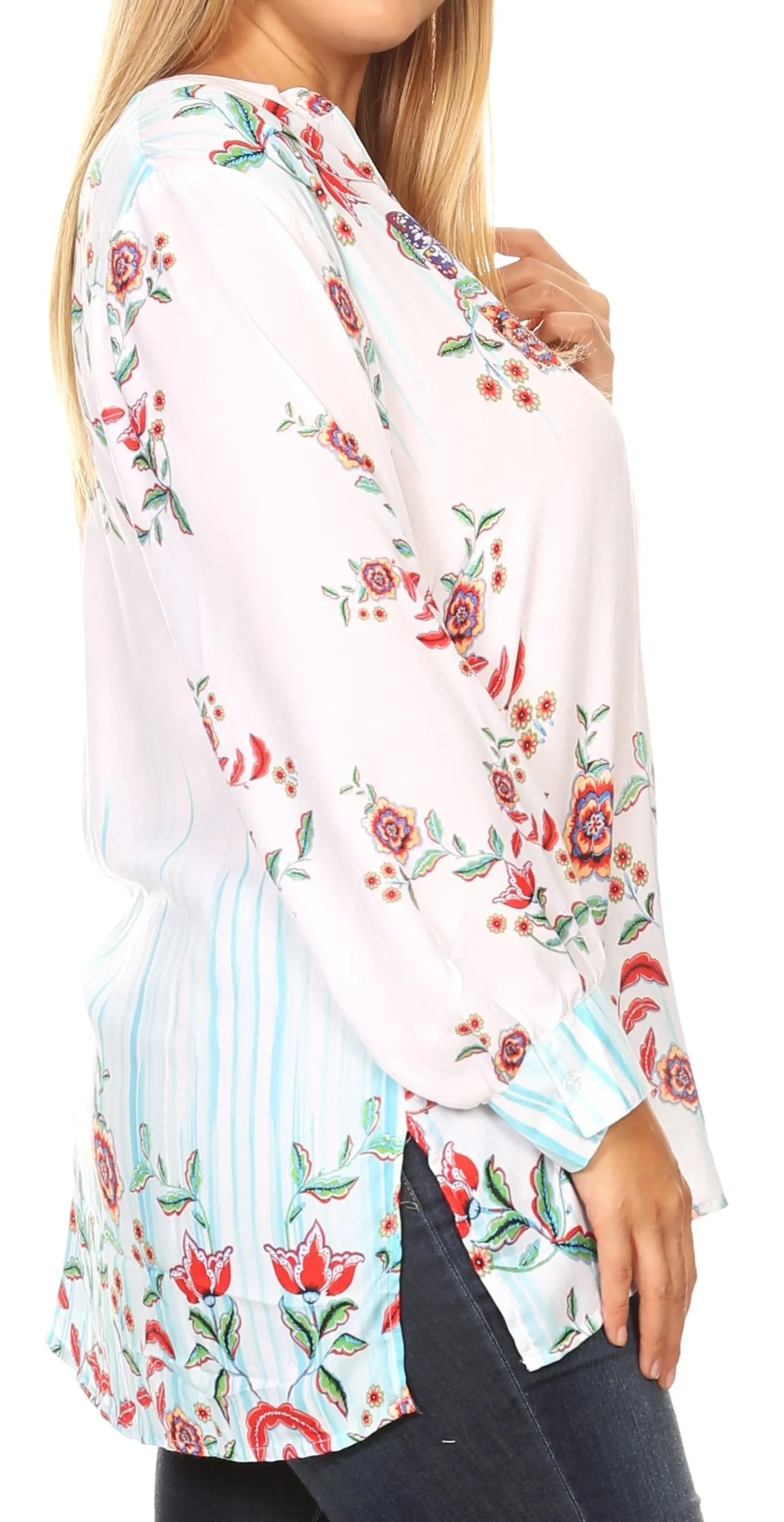 Sakkas Fara Women's Casual Floral Print Lightweight Long Sleeve Blouse Tunic Top sold by Zulily product image thumbnail 5