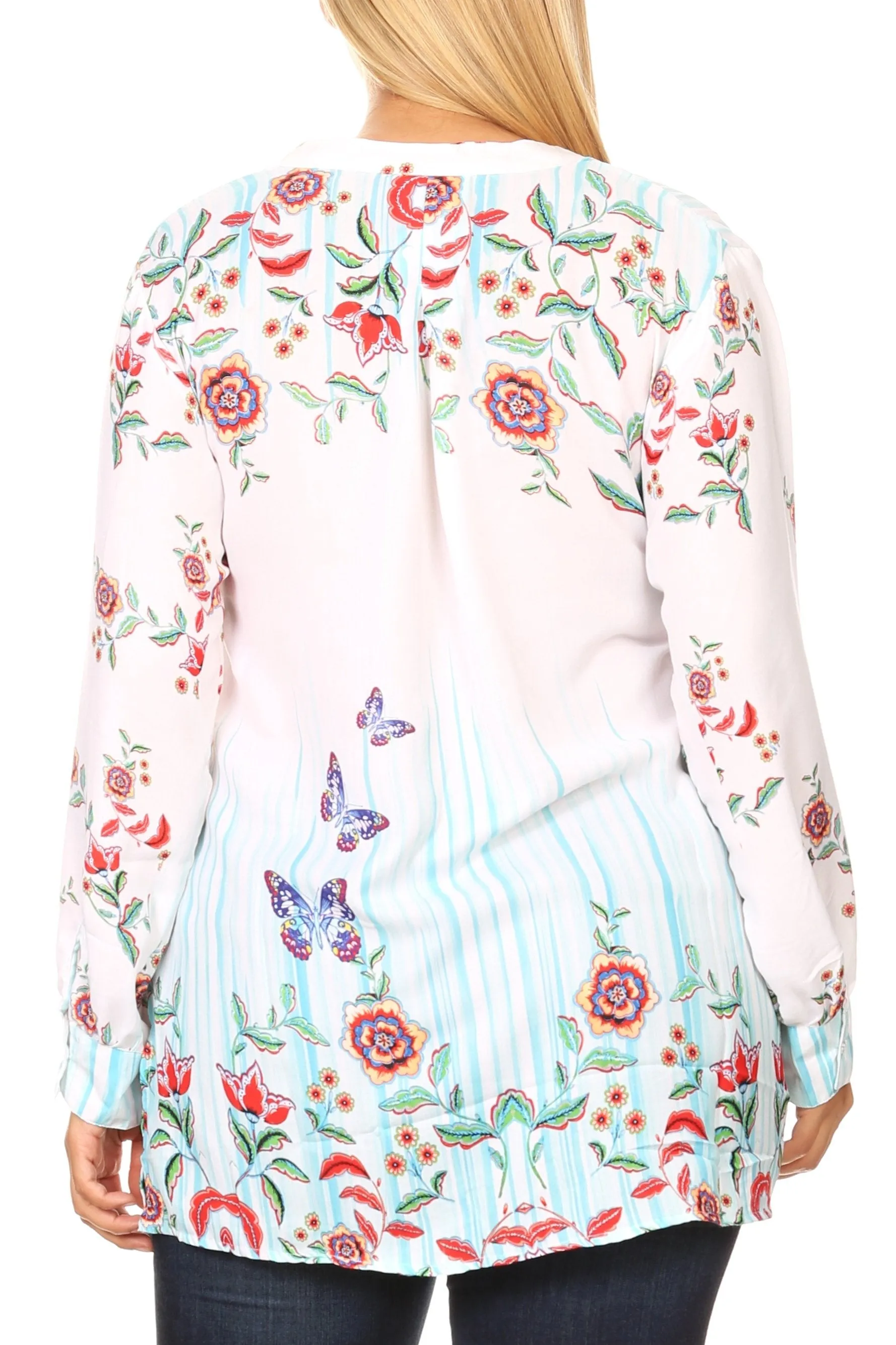 Sakkas Fara Women's Casual Floral Print Lightweight Long Sleeve Blouse Tunic Top sold by Zulily product image thumbnail 3
