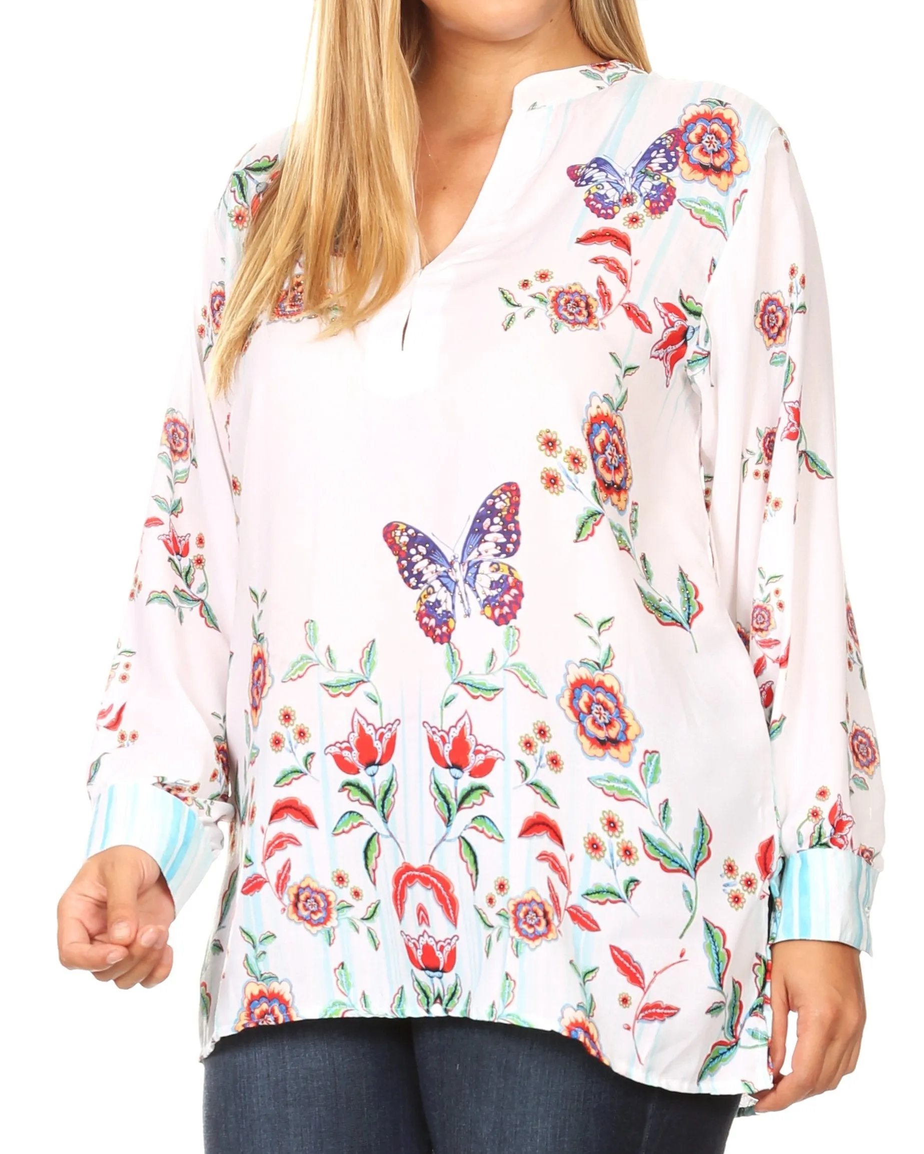 Sakkas Fara Women's Casual Floral Print Lightweight Long Sleeve Blouse Tunic Top sold by Zulily product image thumbnail 4