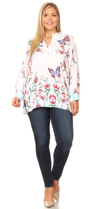 Sakkas Fara Women's Casual Floral Print Lightweight Long Sleeve Blouse Tunic Top made by Zulily