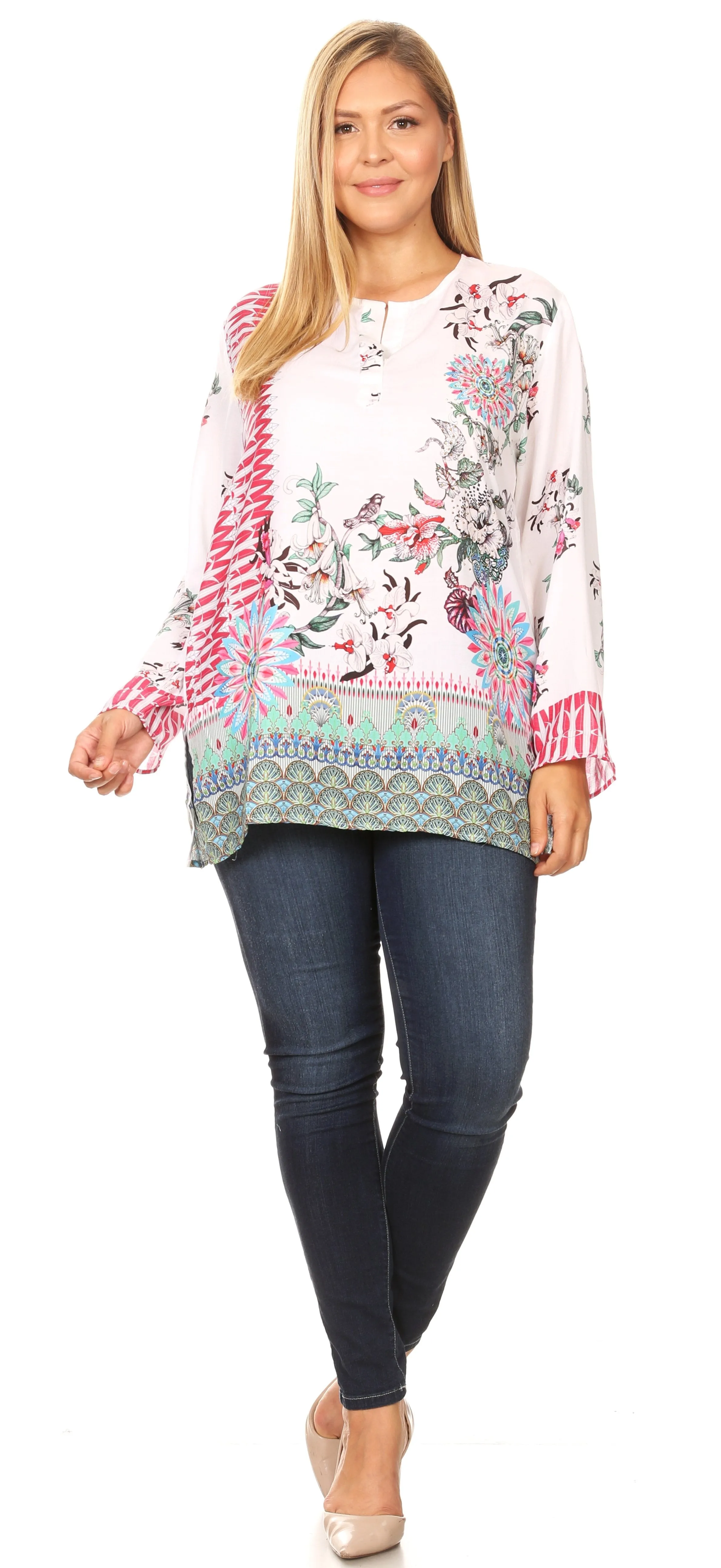 Sakkas Linea Women's Casual Floral Print Long Sleeve Swing Boho Pullover Tunic Top sold by Zulily