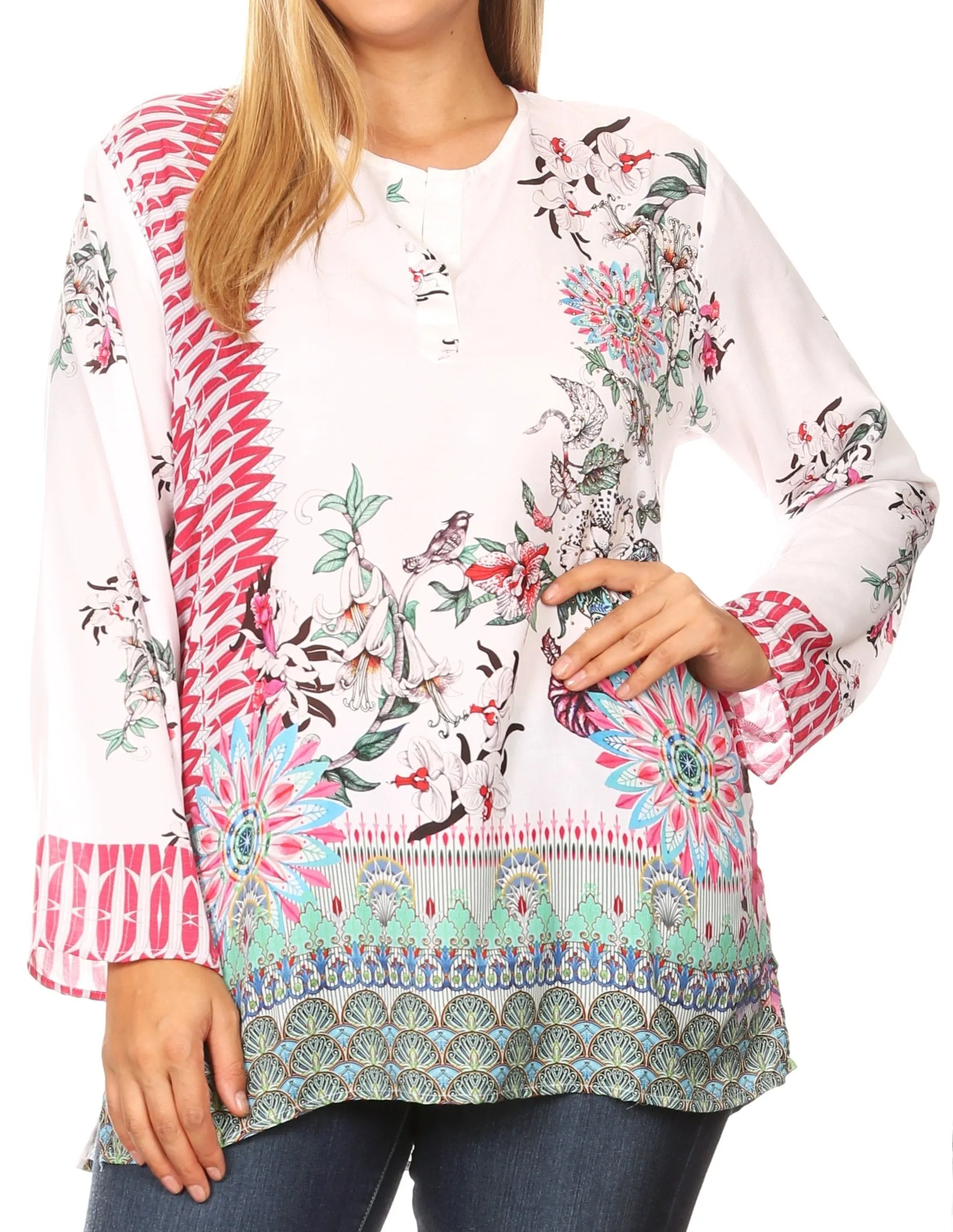 Sakkas Linea Women's Casual Floral Print Long Sleeve Swing Boho Pullover Tunic Top sold by Zulily product image thumbnail 2