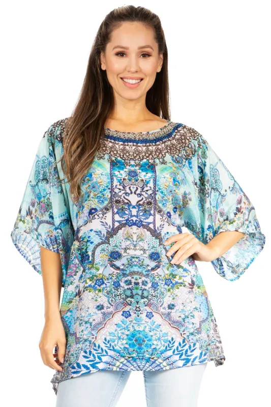 Sakkas Marina Floral Women's Blouse - Short Sleeve Tunic made by Zulily
