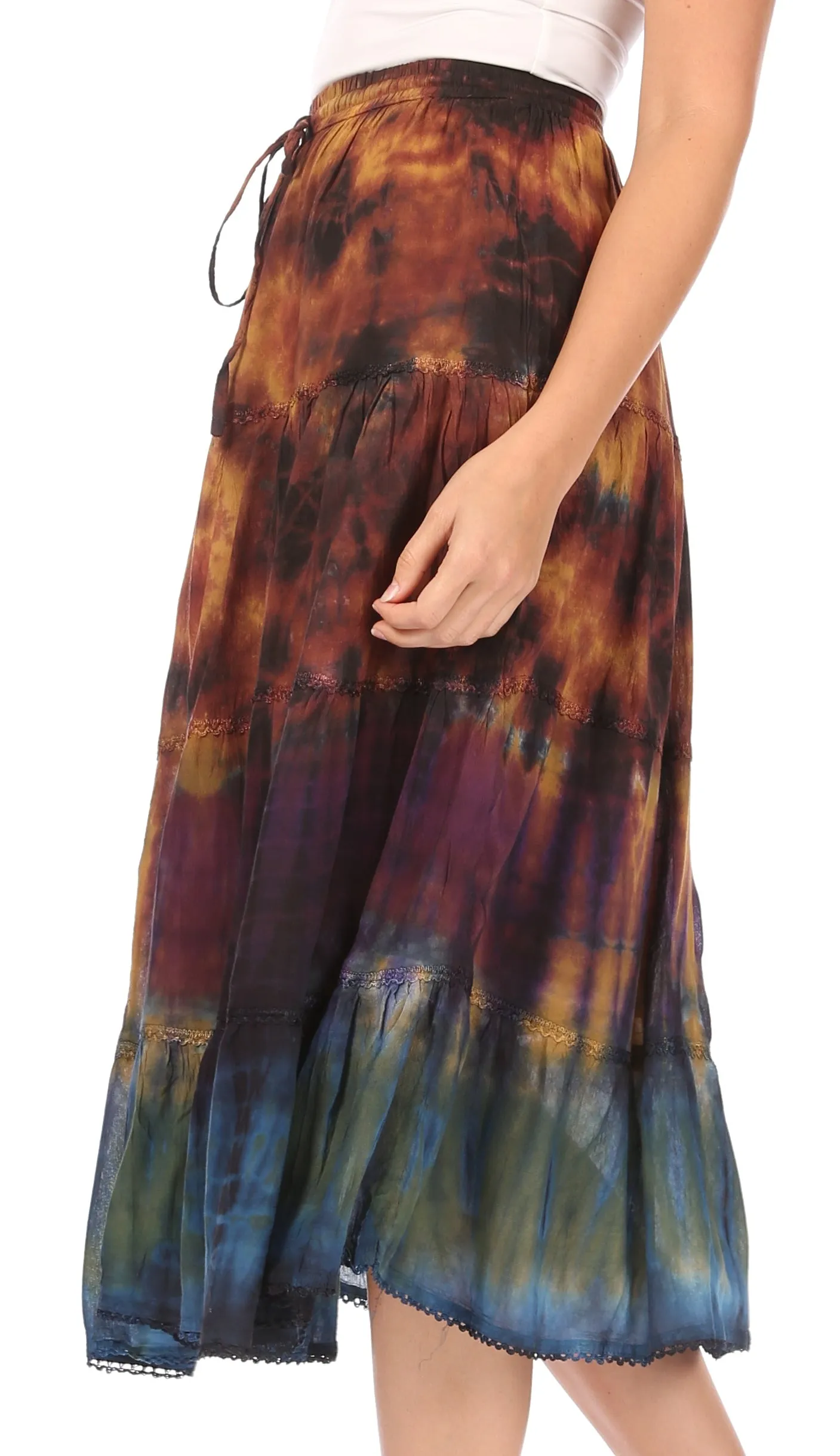 Sakkas Antonia Women's Skirt Tie Dye Boho Elastic Waist Adjustable Embroidery sold by Zulily product image thumbnail 4