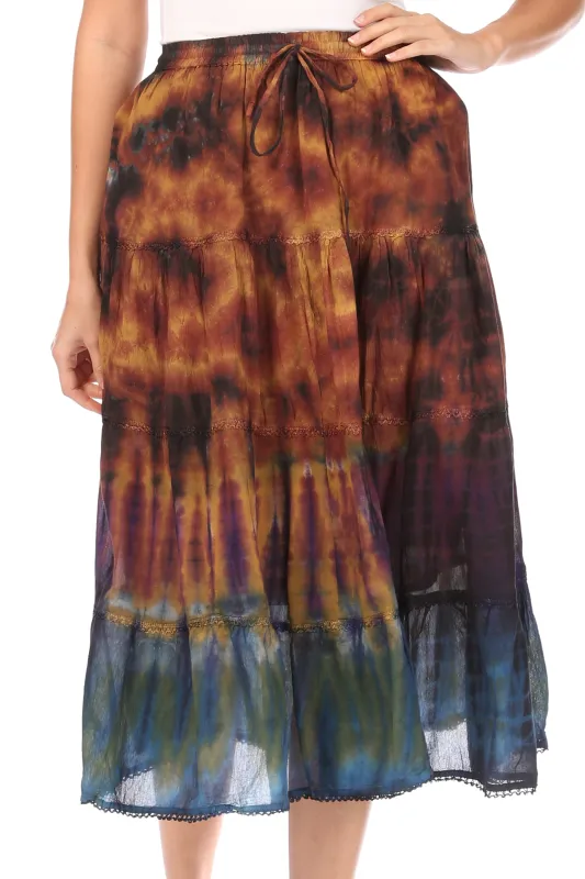 Sakkas Antonia Women's Skirt Tie Dye Boho Elastic Waist Adjustable Embroidery made by Zulily