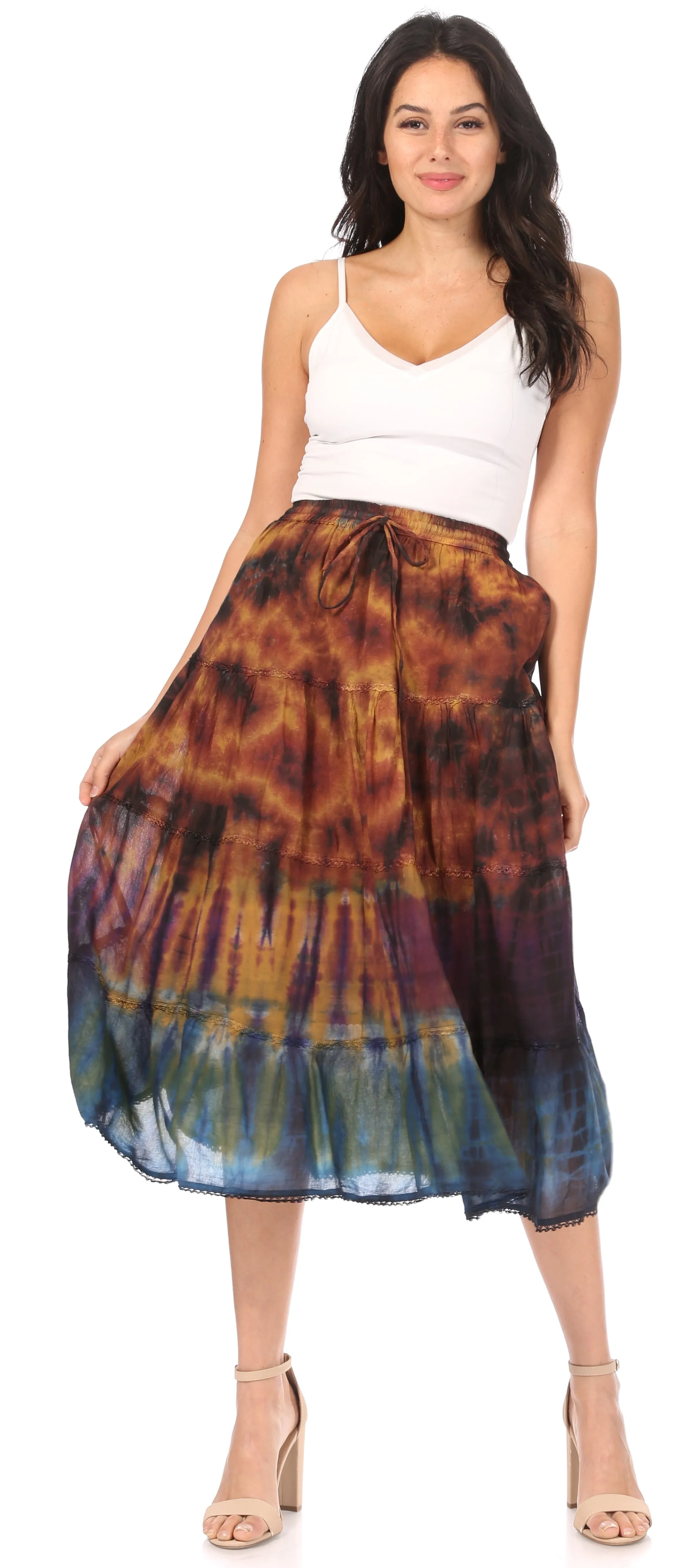 Sakkas Antonia Women's Skirt Tie Dye Boho Elastic Waist Adjustable Embroidery sold by Zulily product image thumbnail 5