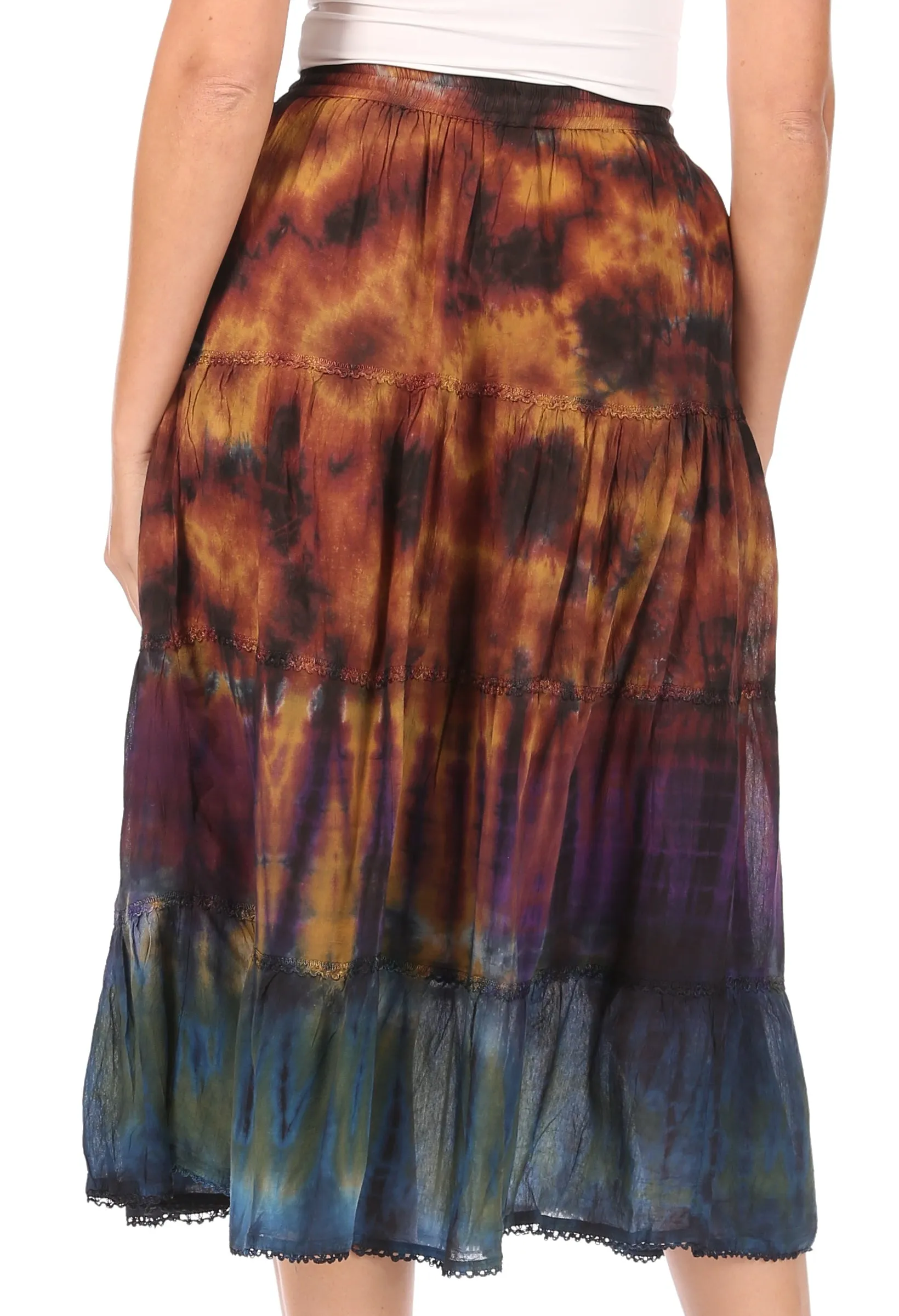 Sakkas Antonia Women's Skirt Tie Dye Boho Elastic Waist Adjustable Embroidery sold by Zulily product image thumbnail 2