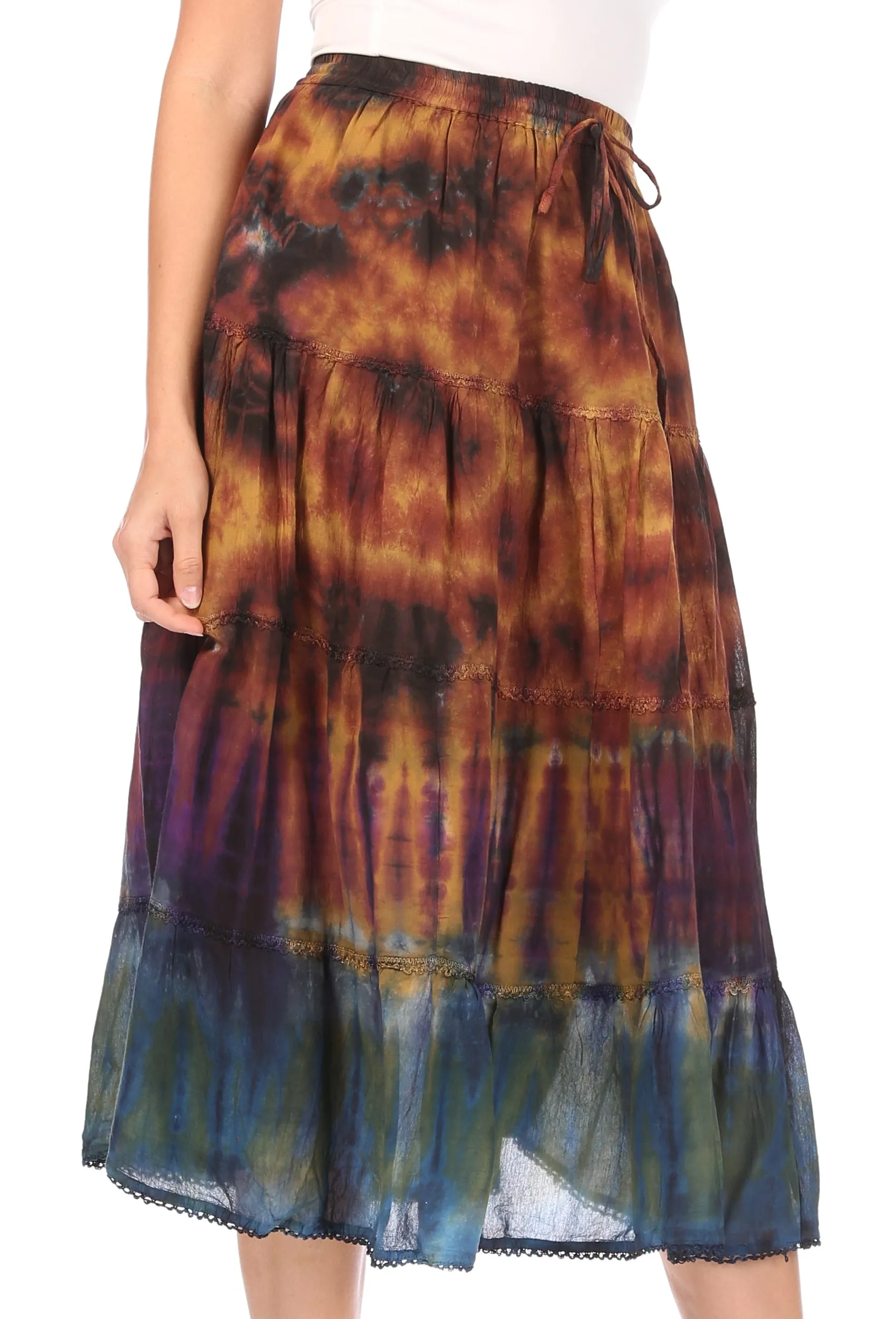 Sakkas Antonia Women's Skirt Tie Dye Boho Elastic Waist Adjustable Embroidery sold by Zulily product image thumbnail 3