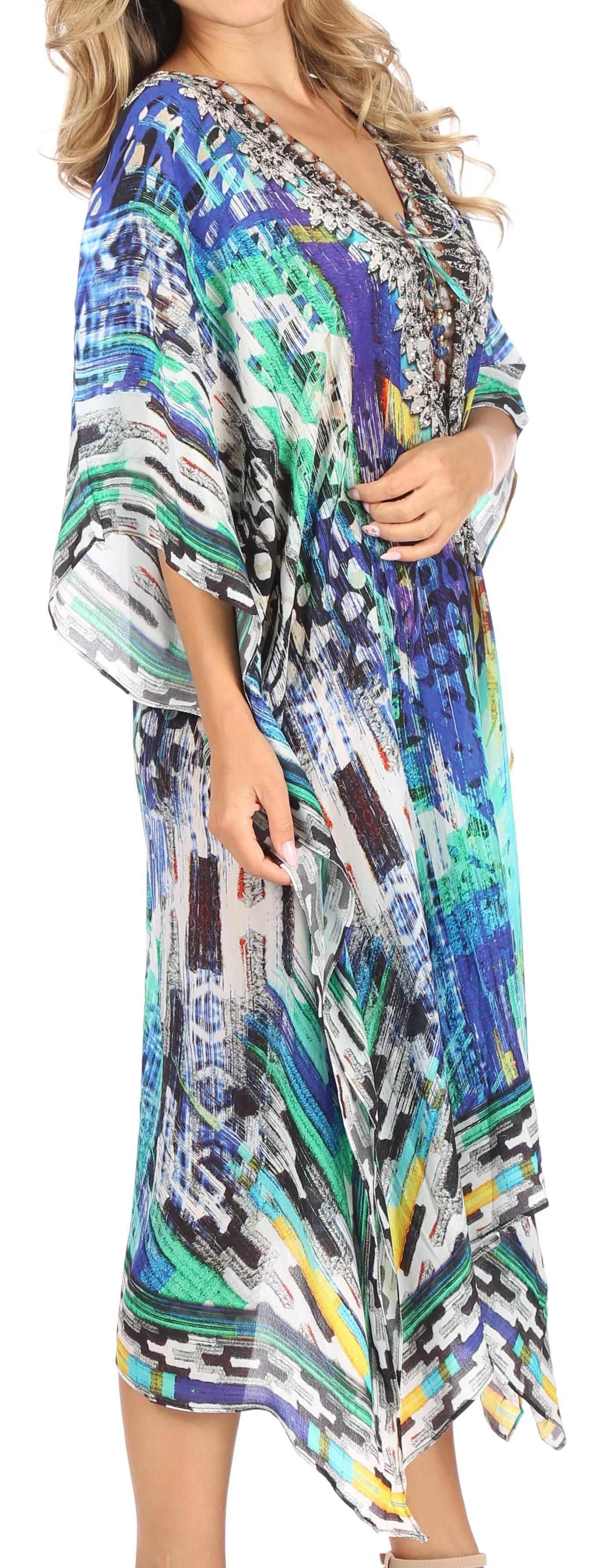 Sakkas Kristy Long Tall Lightweight Caftan Dress / Cover Up With V-Neck Jewels sold by Zulily product image thumbnail 4