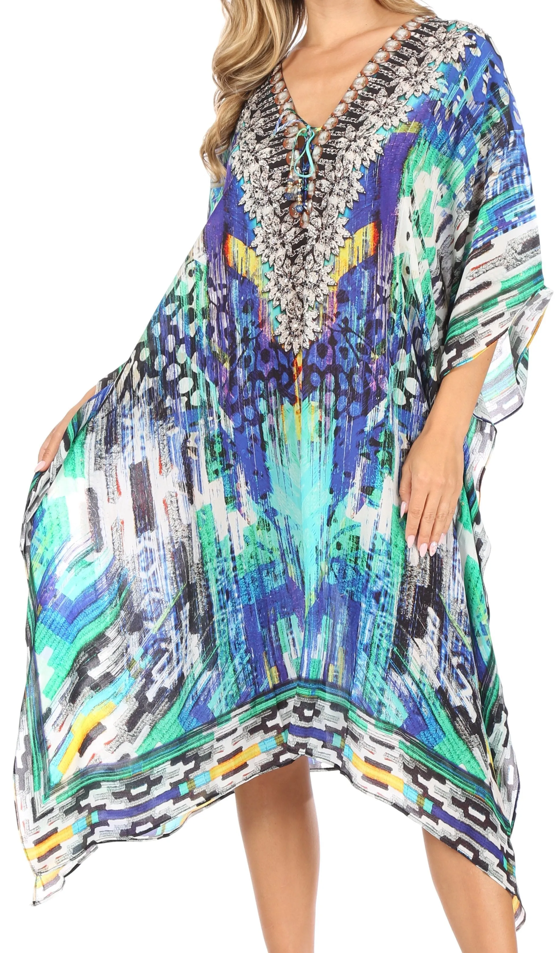 Sakkas Kristy Long Tall Lightweight Caftan Dress / Cover Up With V-Neck Jewels sold by Zulily