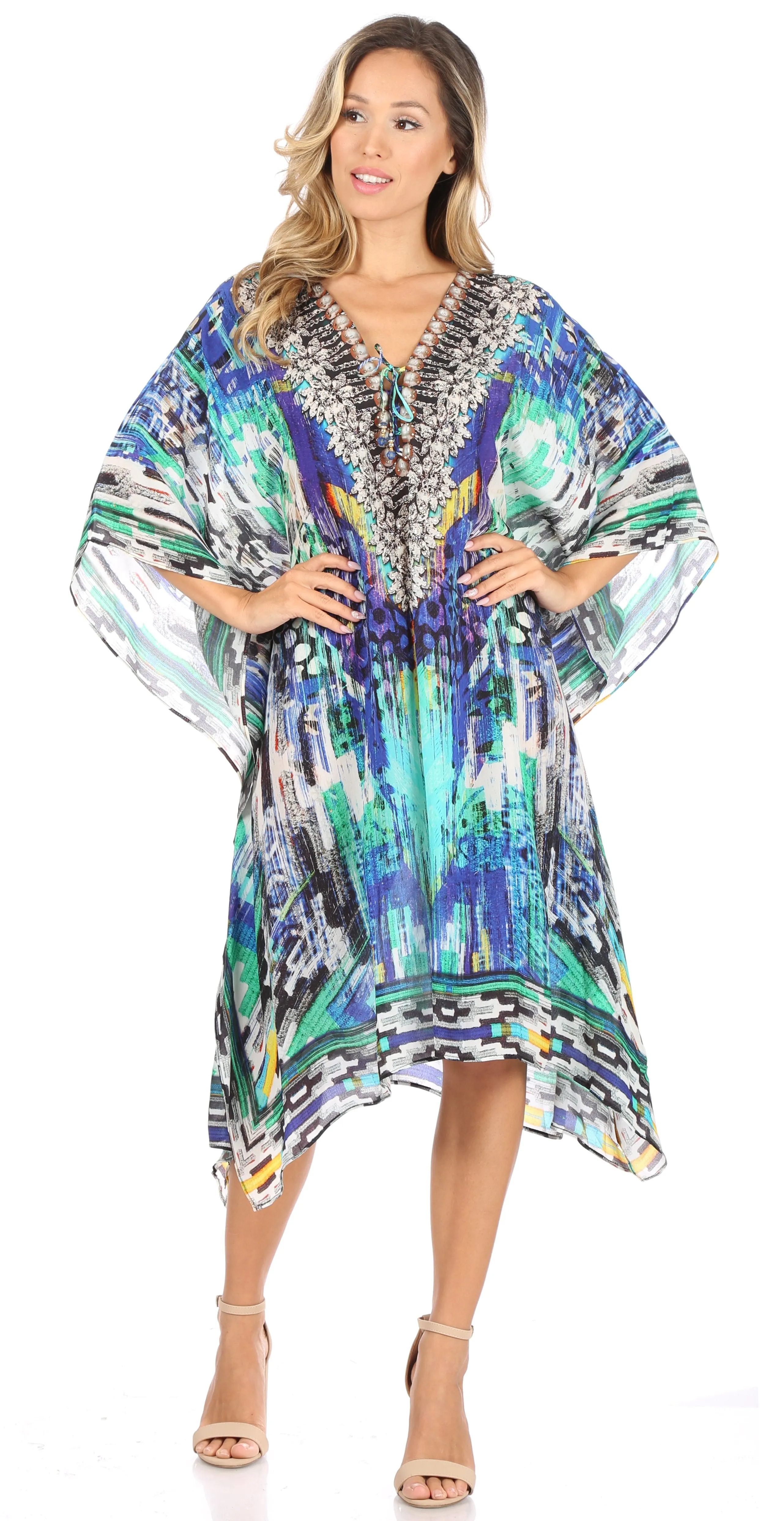 Sakkas Kristy Long Tall Lightweight Caftan Dress / Cover Up With V-Neck Jewels sold by Zulily product image thumbnail 5