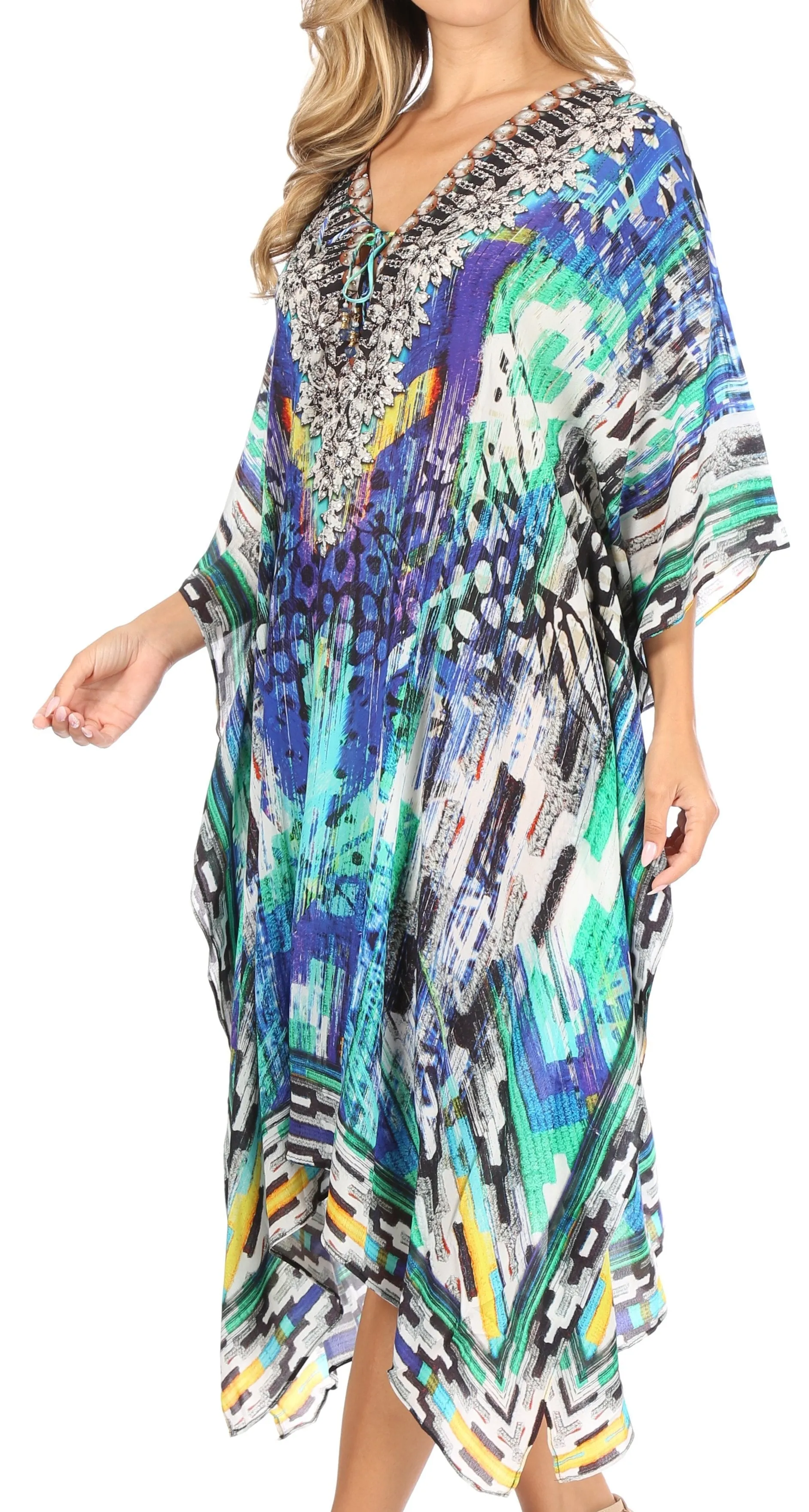 Sakkas Kristy Long Tall Lightweight Caftan Dress / Cover Up With V-Neck Jewels sold by Zulily product image thumbnail 3