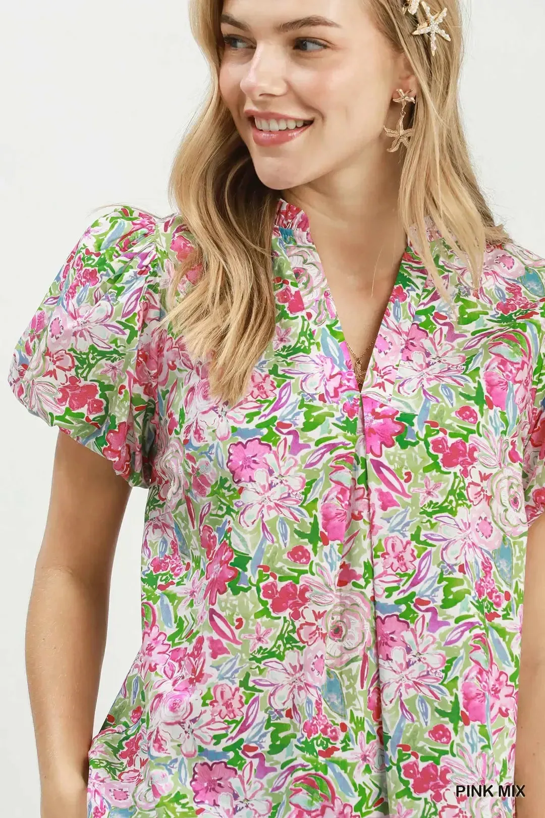 Umgee Floral Puff Sleeve Blouse sold by Zulily product image thumbnail 4