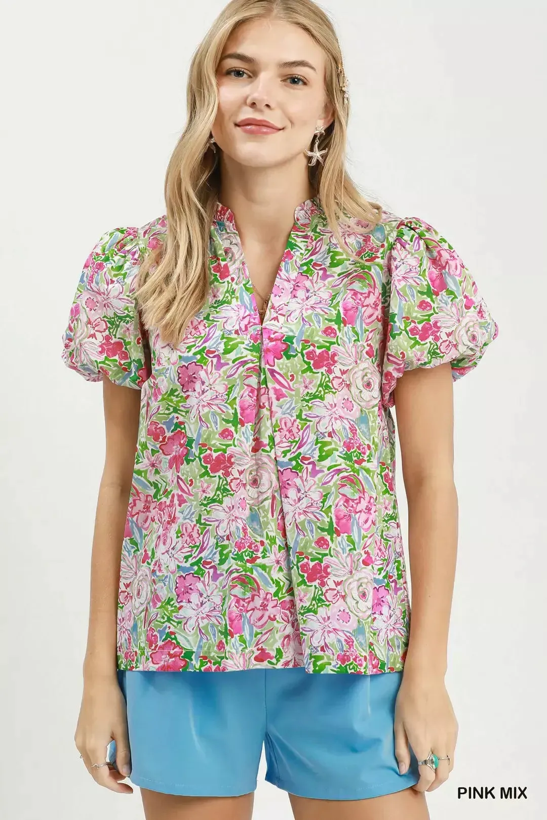 Umgee Floral Puff Sleeve Blouse sold by Zulily