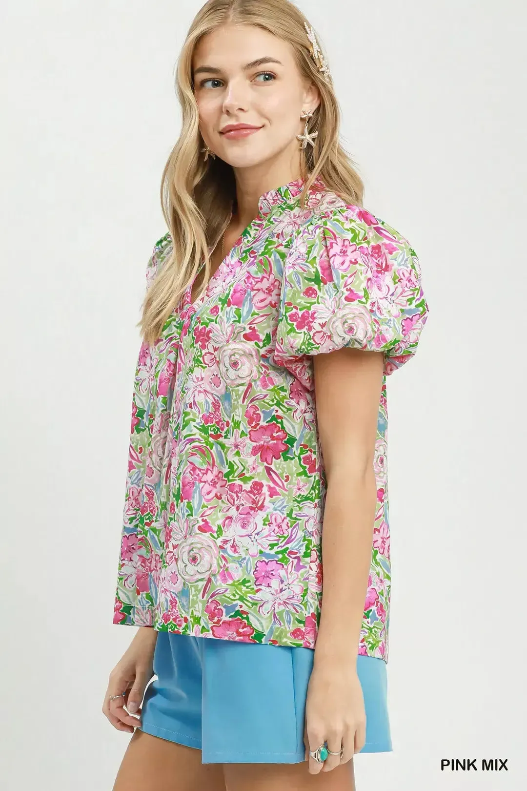 Umgee Floral Puff Sleeve Blouse sold by Zulily product image thumbnail 2